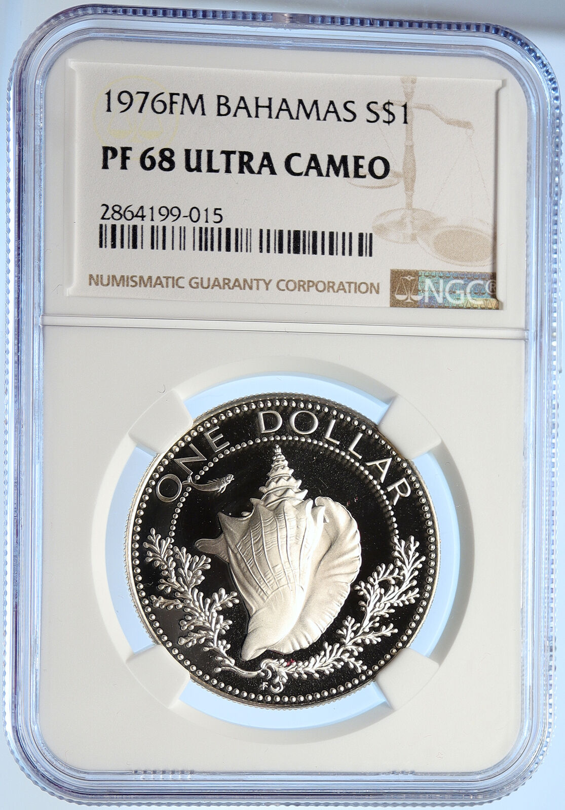 1976 BAHAMAS Pretty CONCH SHELL Vintage OLD Proof Silver Dollar Coin NGC i106609