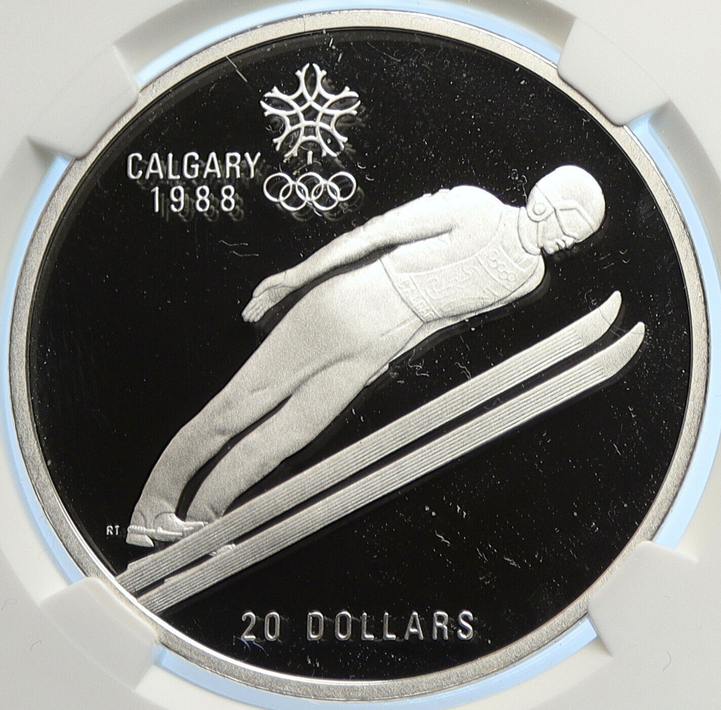 1987 CANADA 1988 CALGARY OLYMPICS Ski Jumping Proof Silver $20 Coin NGC i106644