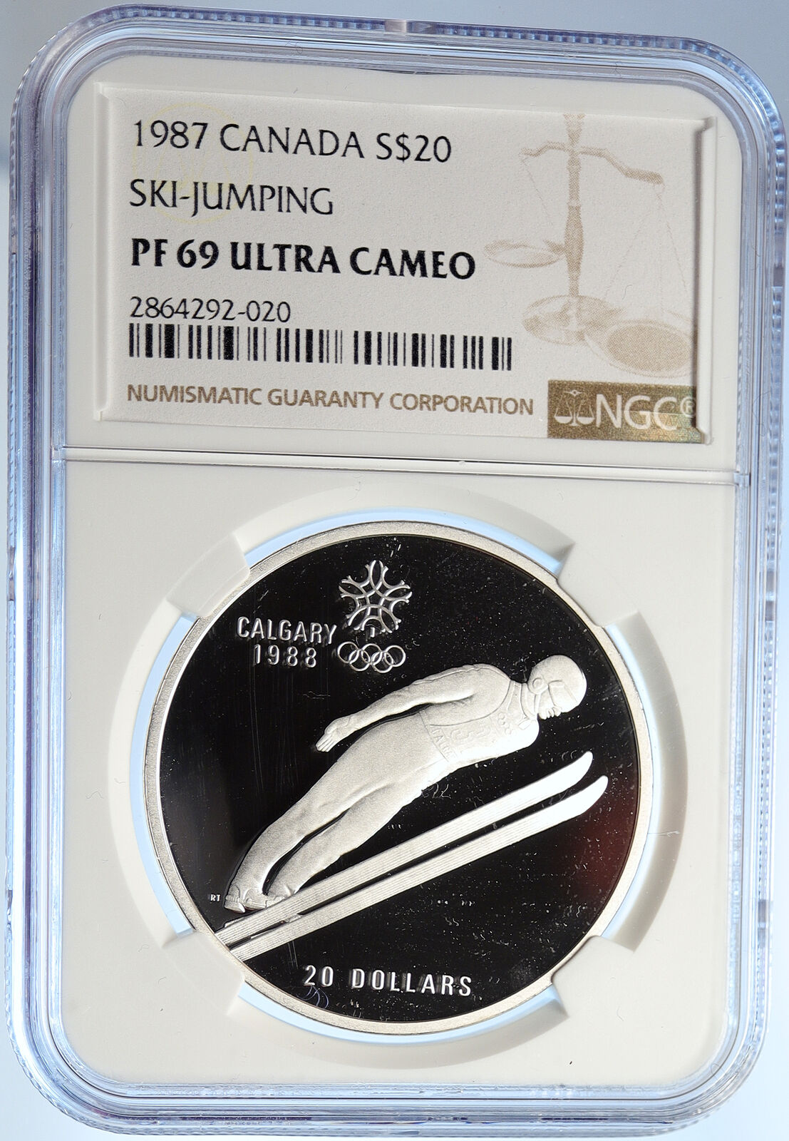 1987 CANADA 1988 CALGARY OLYMPICS Ski Jumping Proof Silver $20 Coin NGC i106644