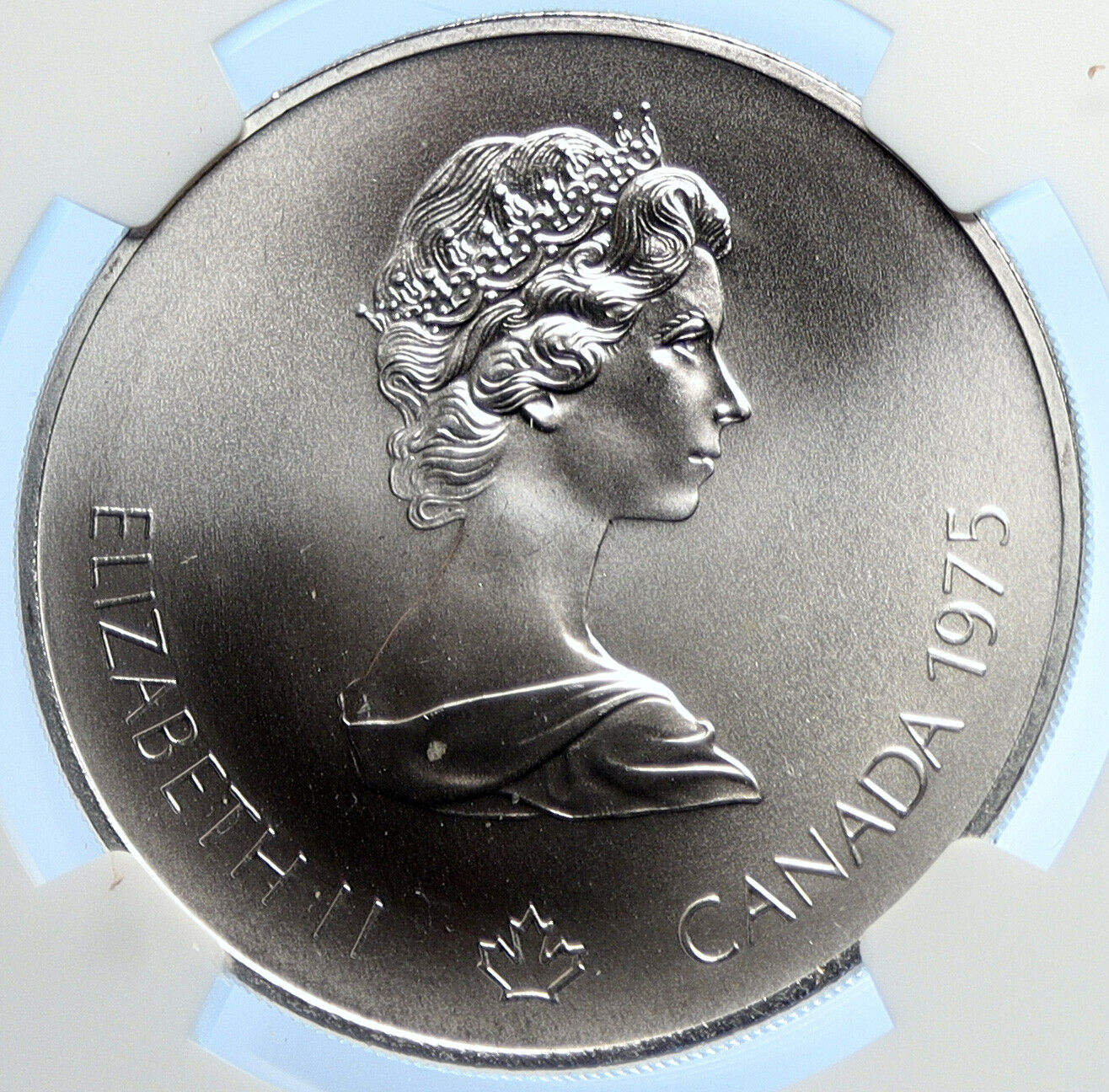 1975 CANADA Elizabeth II Olympics Javelin Athlete BU Silver $5 Coin NGC i106655