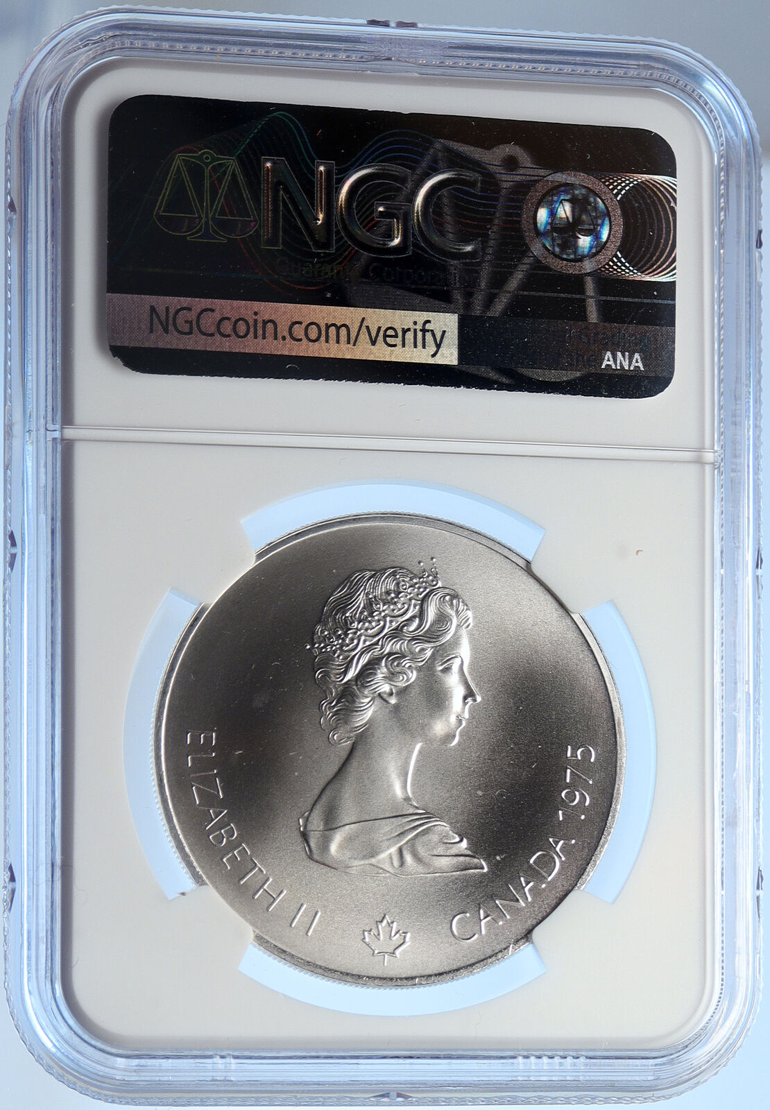 1975 CANADA Elizabeth II Olympics Javelin Athlete BU Silver $5 Coin NGC i106655