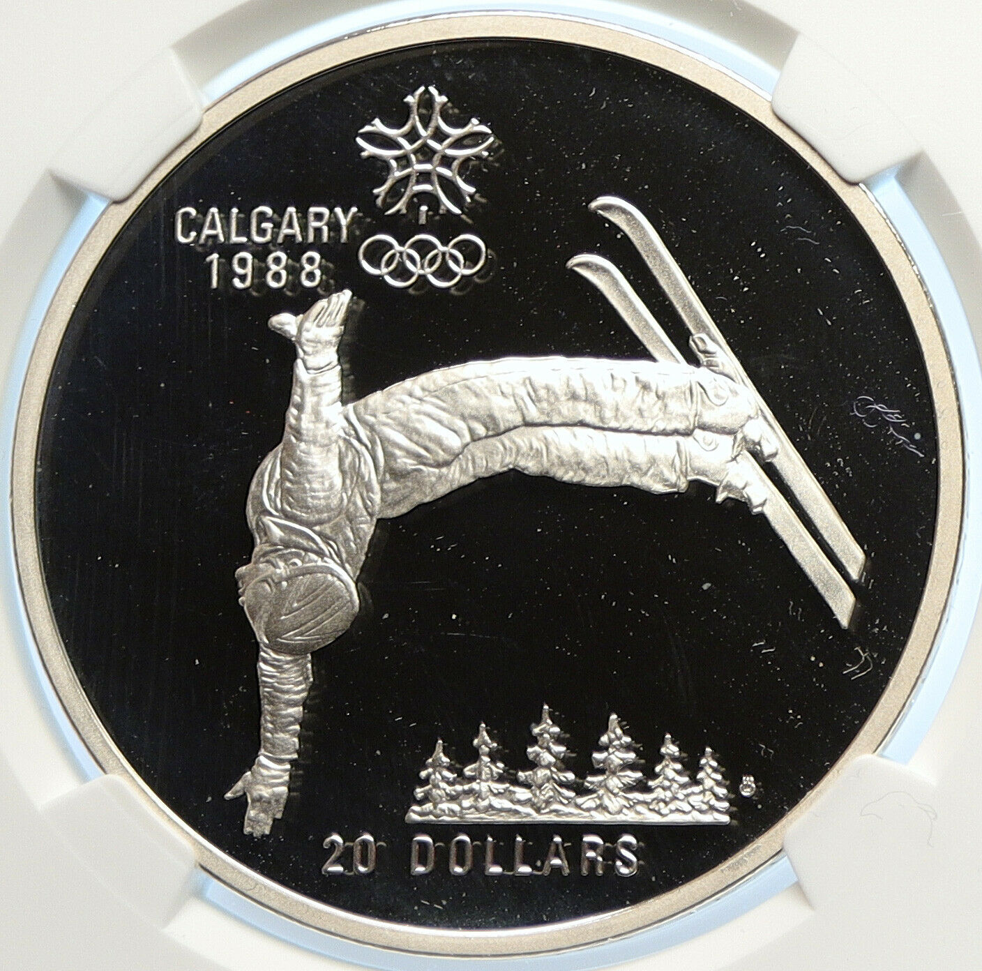 1986 CANADA 1988 CALGARY OLYMPICS Free Skiing Proof Silver $20 Coin NGC i106639