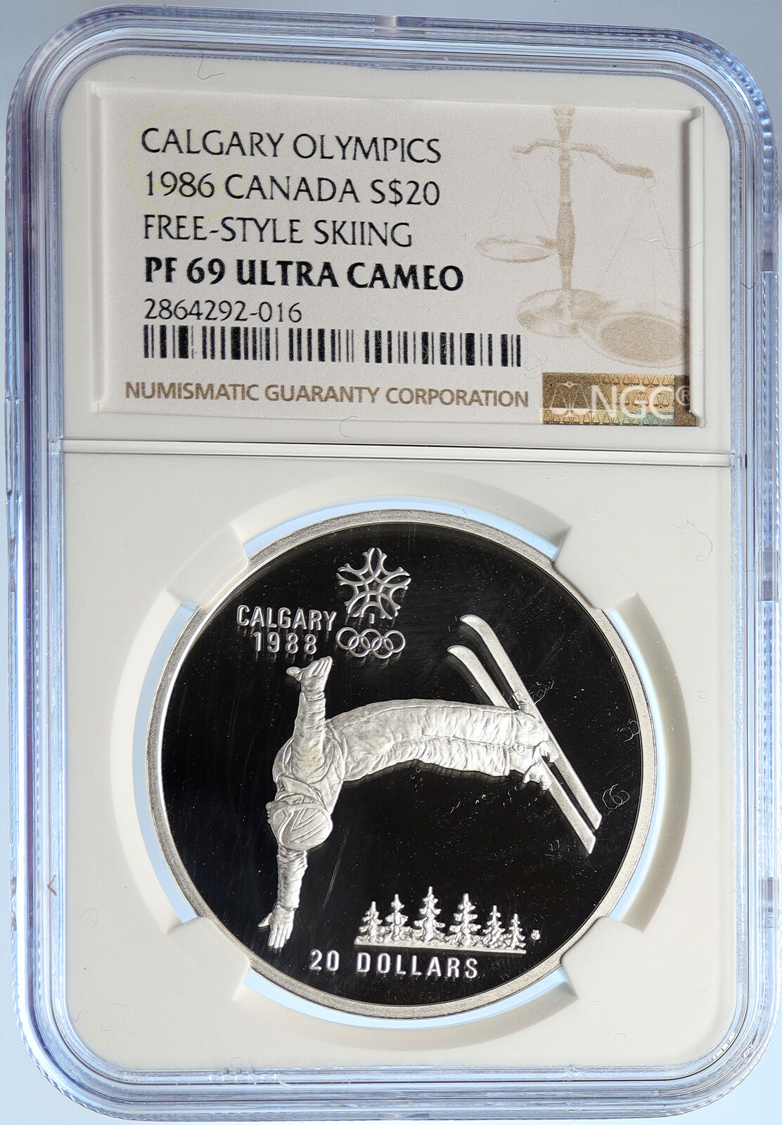 1986 CANADA 1988 CALGARY OLYMPICS Free Skiing Proof Silver $20 Coin NGC i106640