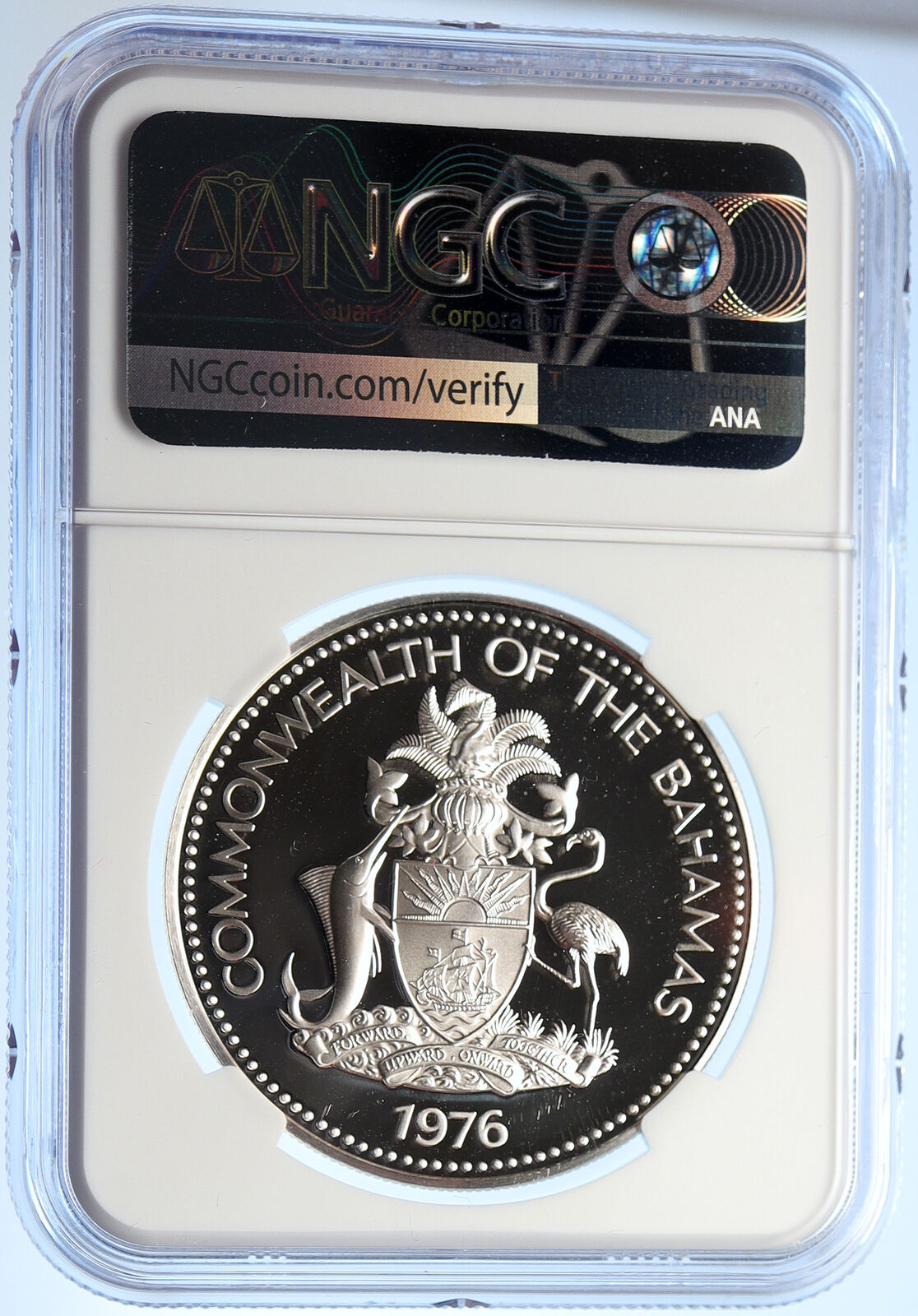 1976 The BAHAMAS Islands TWO FLAMINGOS Vintage Proof Silver $2 Coin NGC i106602