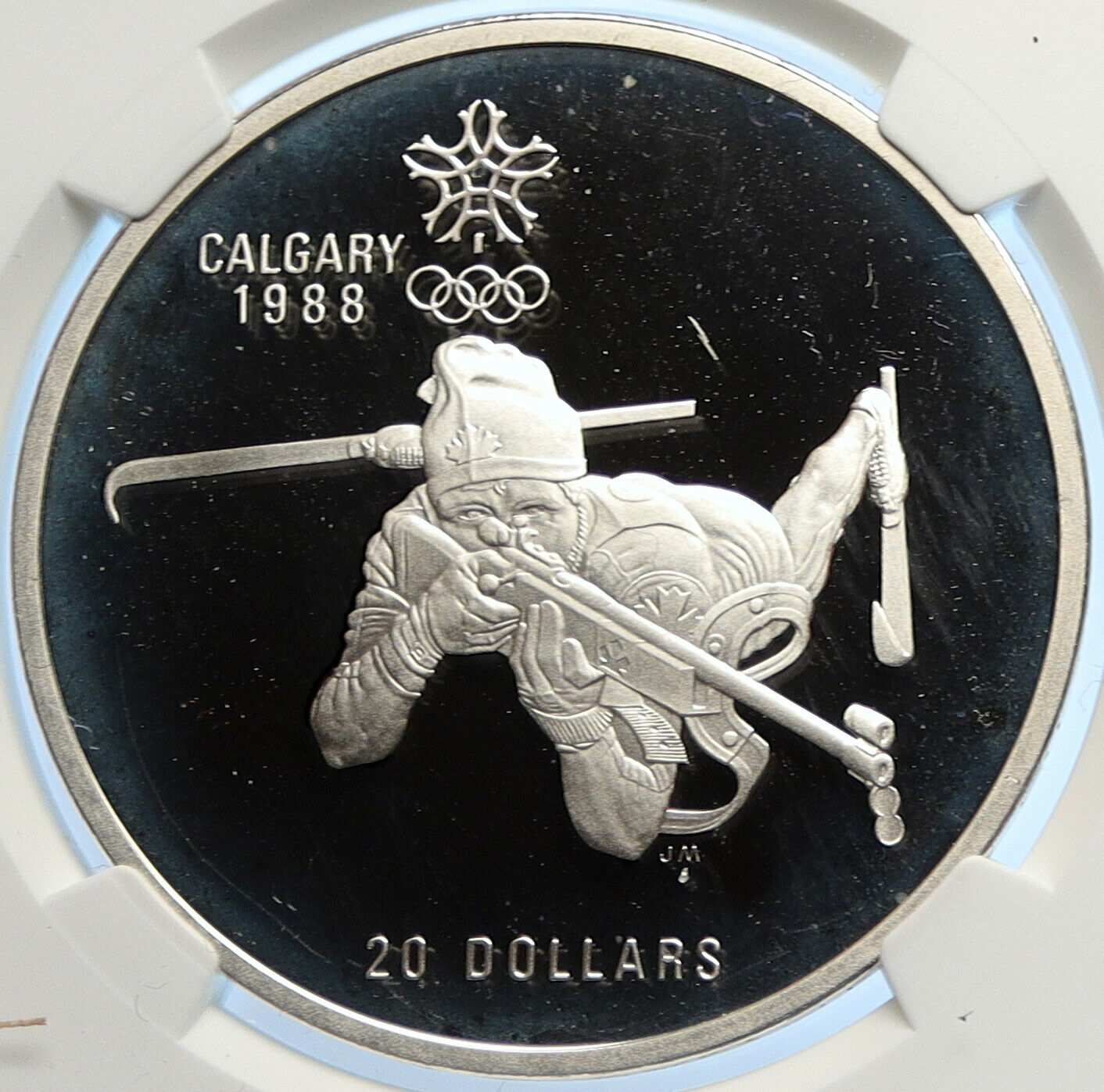 1986 CANADA Old 1988 CALGARY OLYMPICS BIATHLON Proof Silver $20 Coin NGC i106642