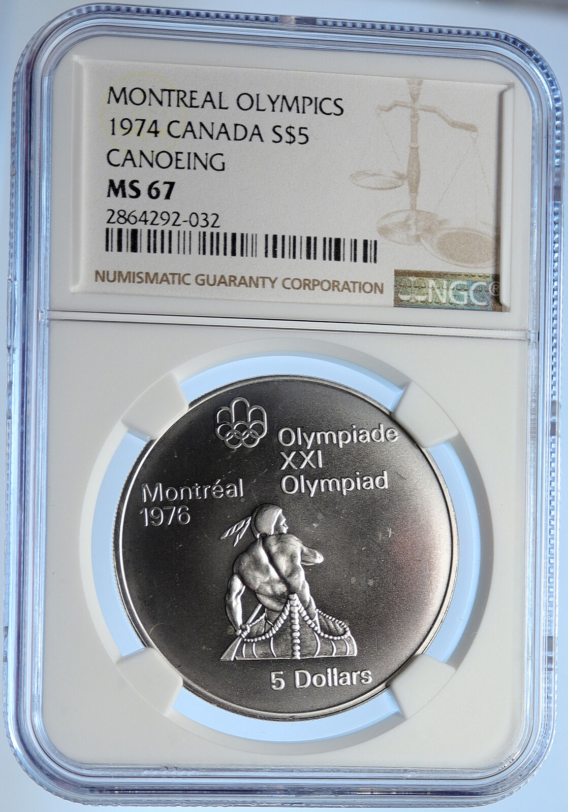 1974 CANADA Elizabeth II Olympic Montreal Native BU Silver $5 Coin NGC i106656