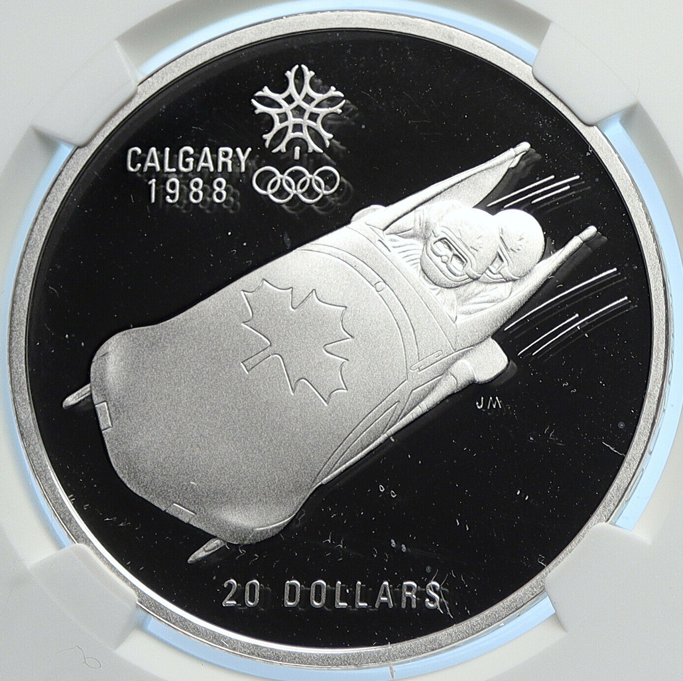 1987 CANADA 1988 CALGARY OLYMPICS Bobsled LUGE Proof Silver $20 Coin NGC i106650