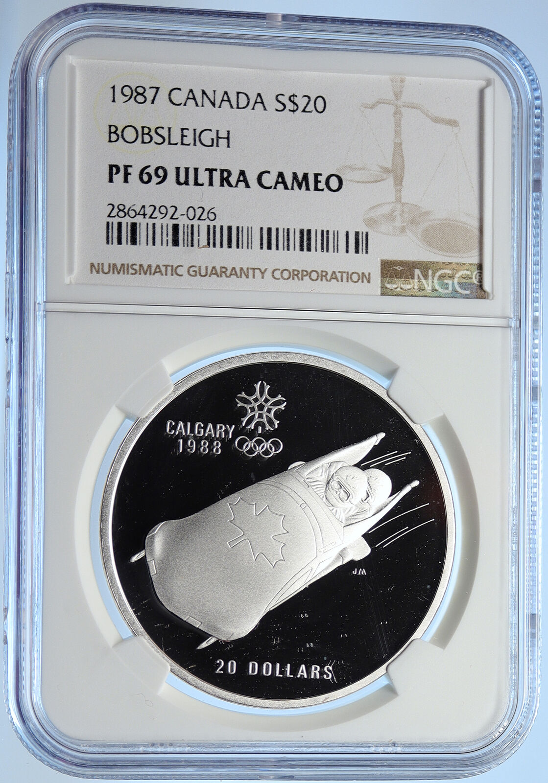 1987 CANADA 1988 CALGARY OLYMPICS Bobsled LUGE Proof Silver $20 Coin NGC i106650