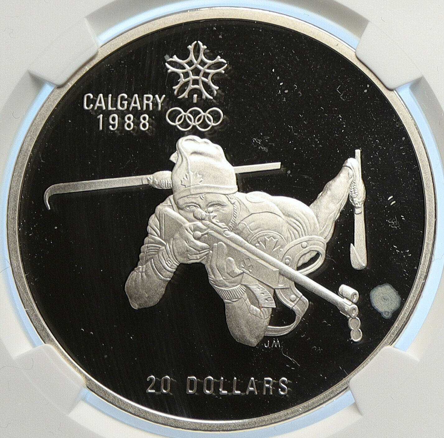 1986 CANADA Old 1988 CALGARY OLYMPICS BIATHLON Proof Silver $20 Coin NGC i106643