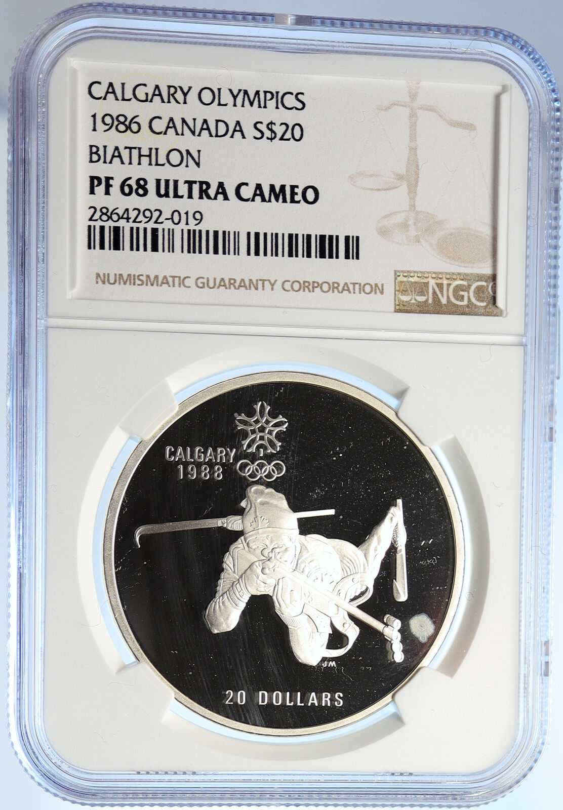 1986 CANADA Old 1988 CALGARY OLYMPICS BIATHLON Proof Silver $20 Coin NGC i106643