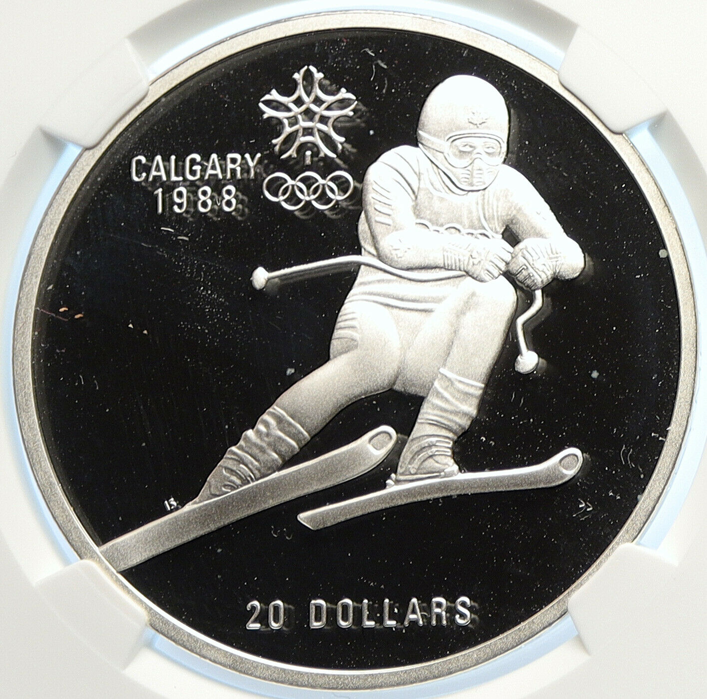 1985 CANADA Old 1988 CALGARY OLYMPICS Skiing Proof Silver $20 Coin NGC i106633