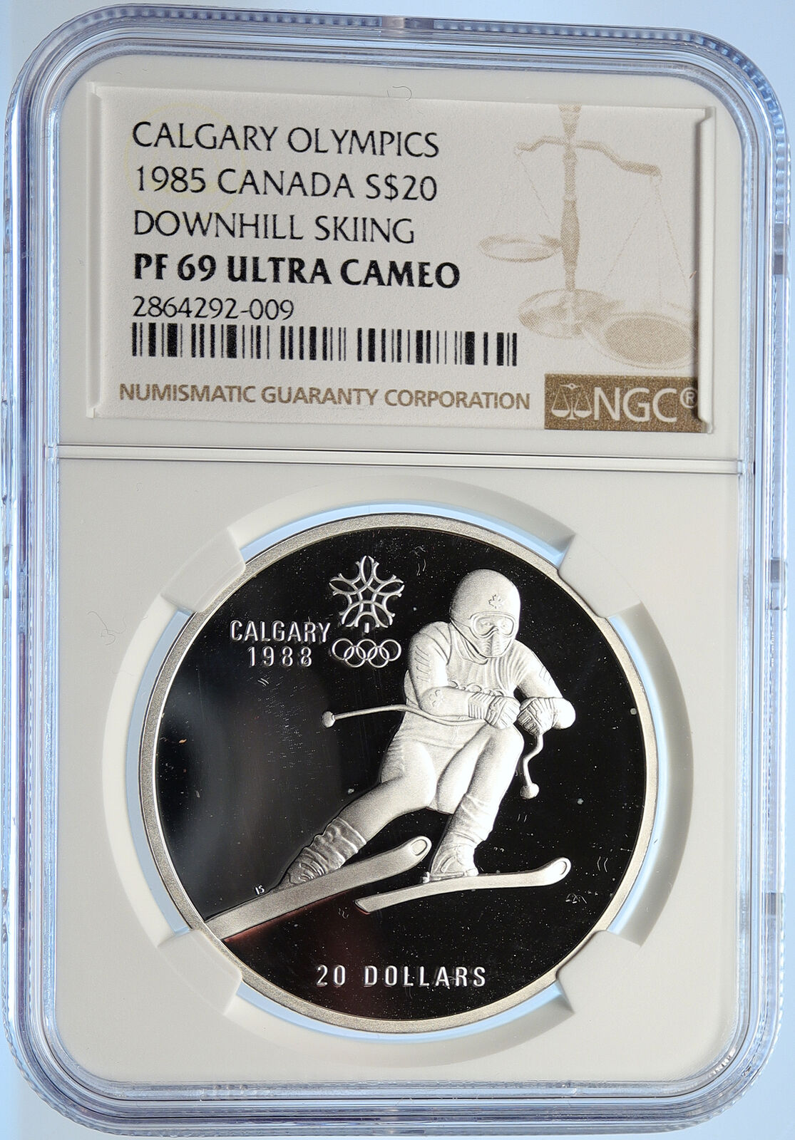 1985 CANADA Old 1988 CALGARY OLYMPICS Skiing Proof Silver $20 Coin NGC i106633