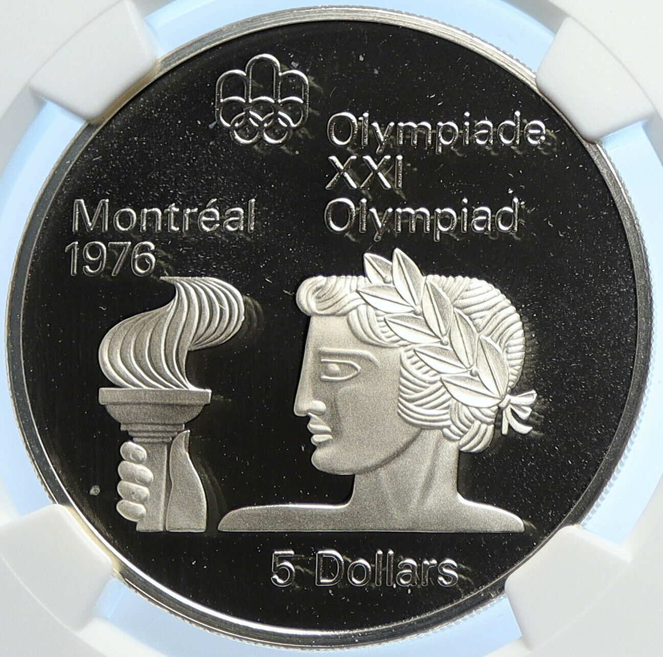 1974 CANADA Elizabeth II Olympic Montreal TORCH Proof Silver $5 Coin NGC i106654