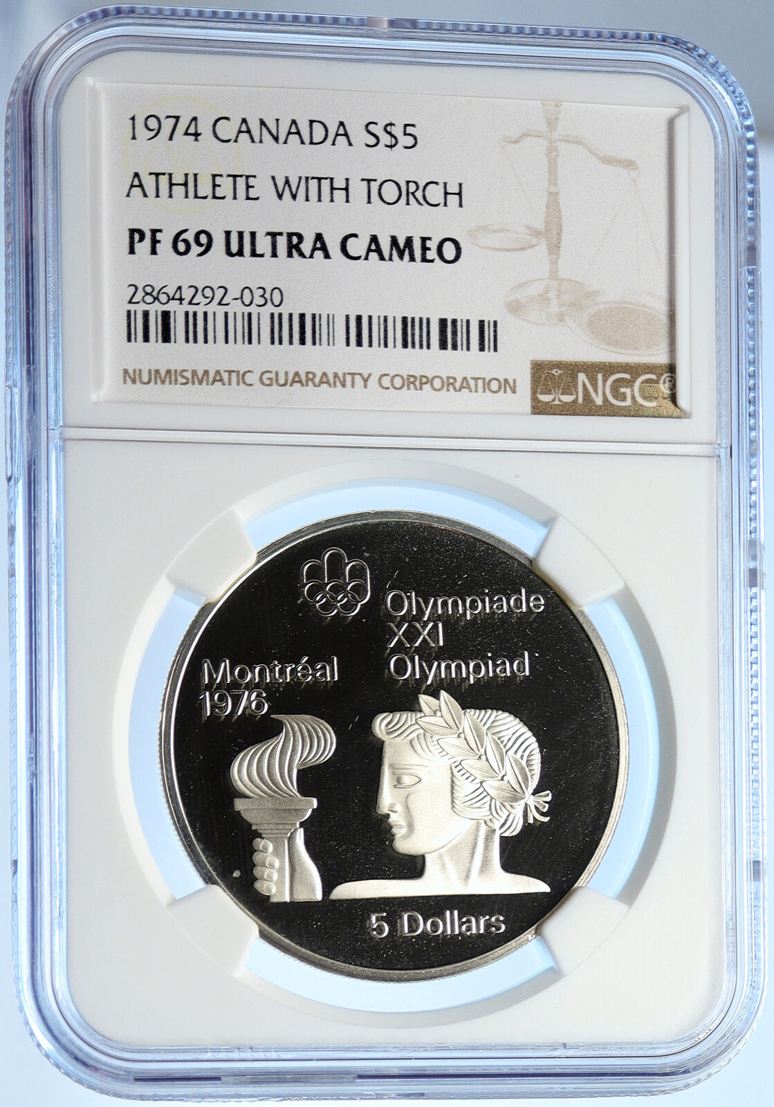 1974 CANADA Elizabeth II Olympic Montreal TORCH Proof Silver $5 Coin NGC i106654