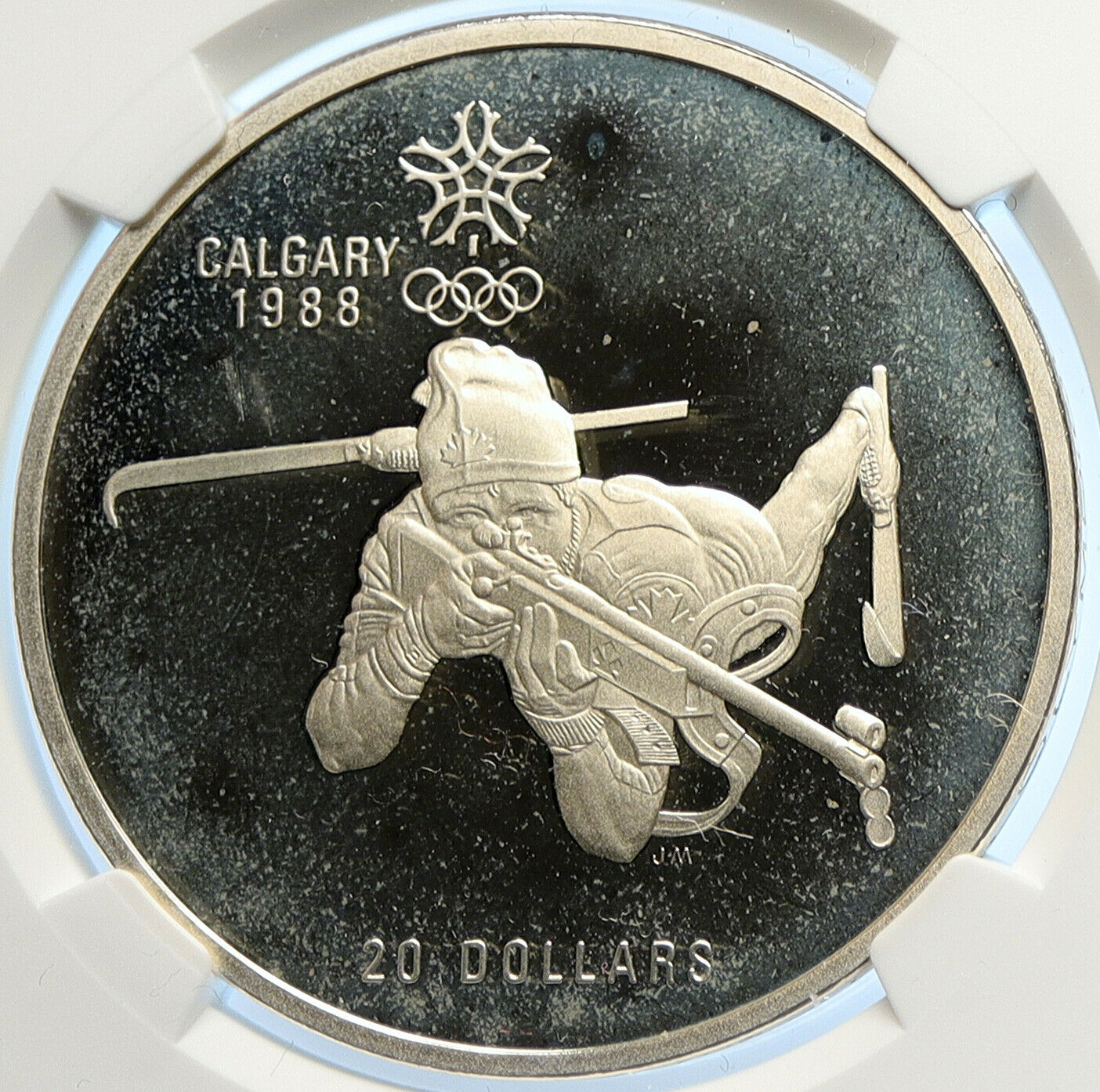 1986 CANADA Old 1988 CALGARY OLYMPICS BIATHLON Proof Silver $20 Coin NGC i106641