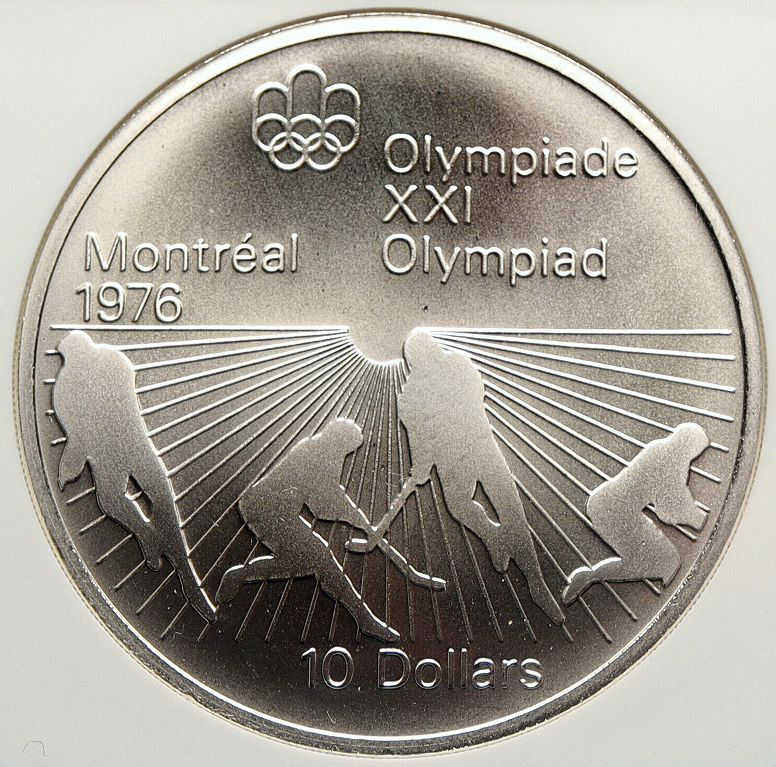 1976 CANADA Elizabeth II Olympics Montreal HOCKEY BU Silver $10 Coin NGC i106625