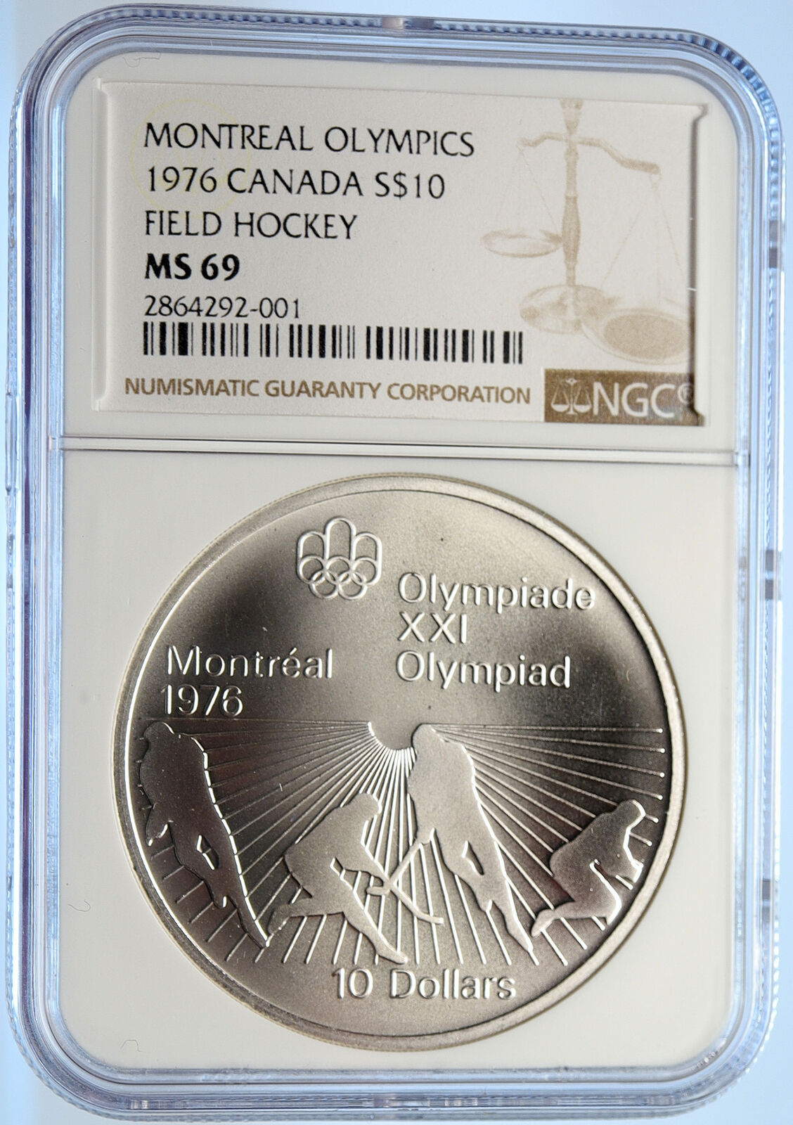 1976 CANADA Elizabeth II Olympics Montreal HOCKEY BU Silver $10 Coin NGC i106625