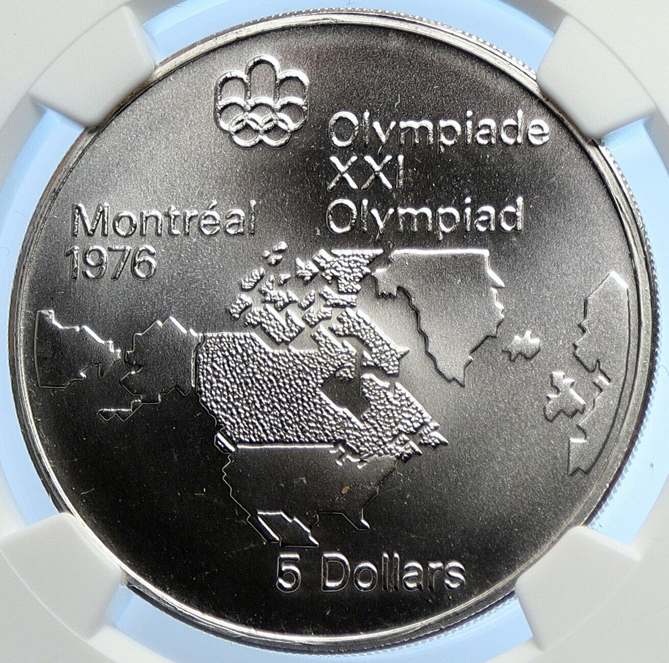 1973 CANADA Olympic at Montreal Vintage World Map BU Silver $5 Coin NGC i106662