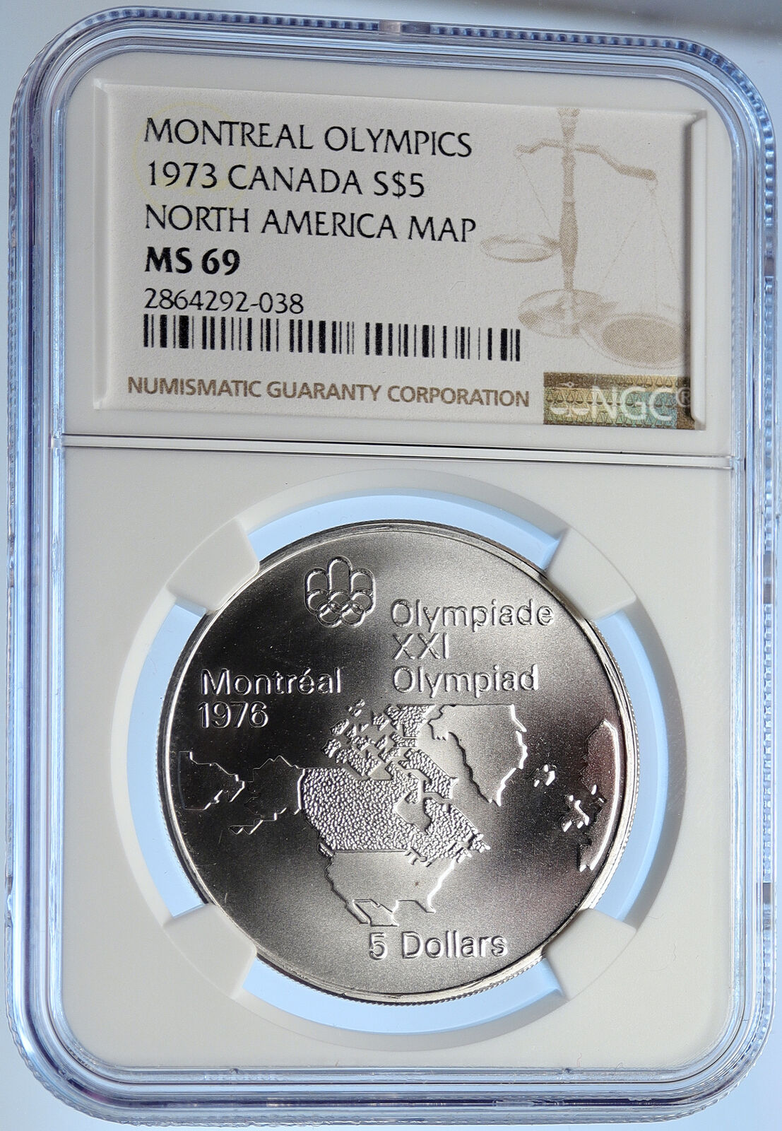 1973 CANADA Olympic at Montreal Vintage World Map BU Silver $5 Coin NGC i106662