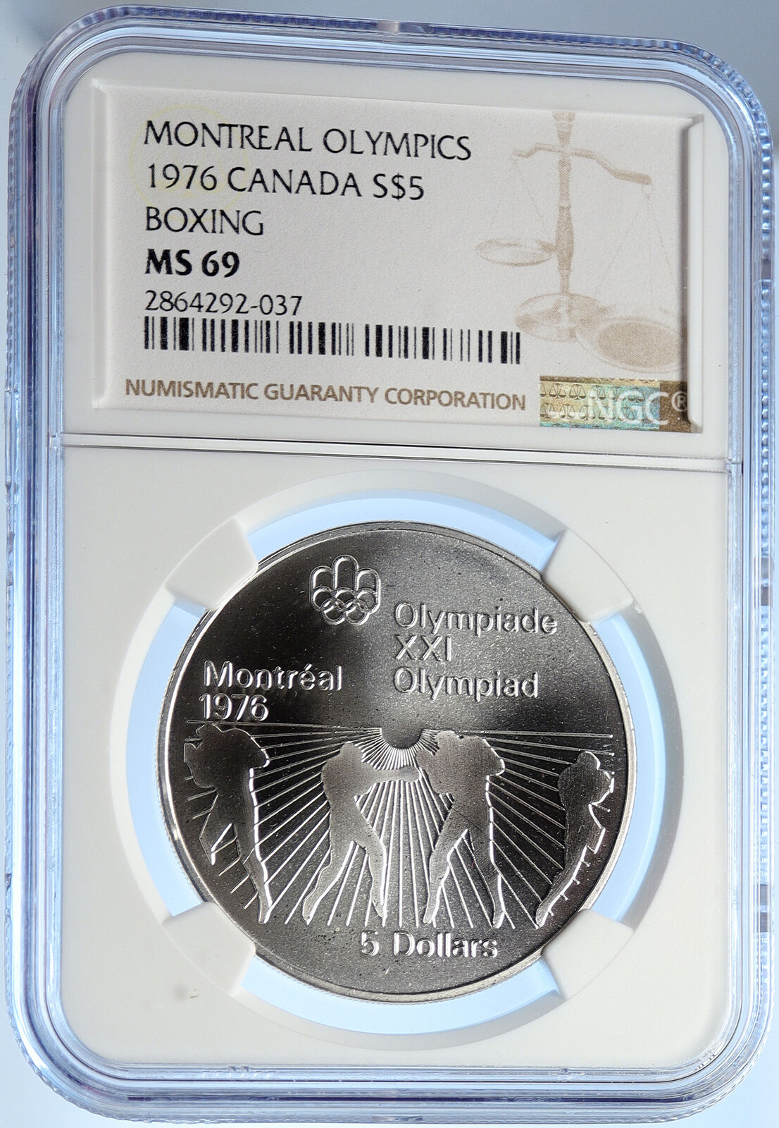 1976 CANADA Elizabeth II Olympics Montreal BOXING BU Silver $5 Coin NGC i106661