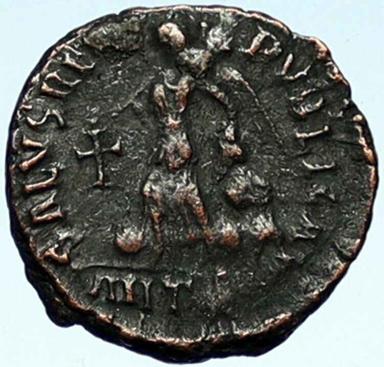 VALENTINIAN II Ancient 388AD Antioch Roman Coin w VICTORY ANGEL & CROSS i101026