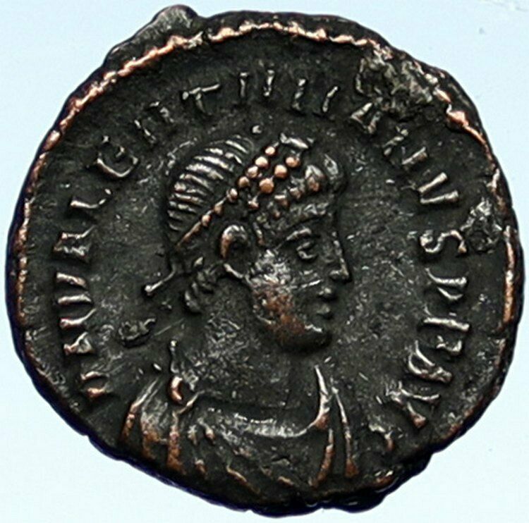 VALENTINIAN II Ancient 388AD Antioch Roman Coin w VICTORY ANGEL & CROSS i101026