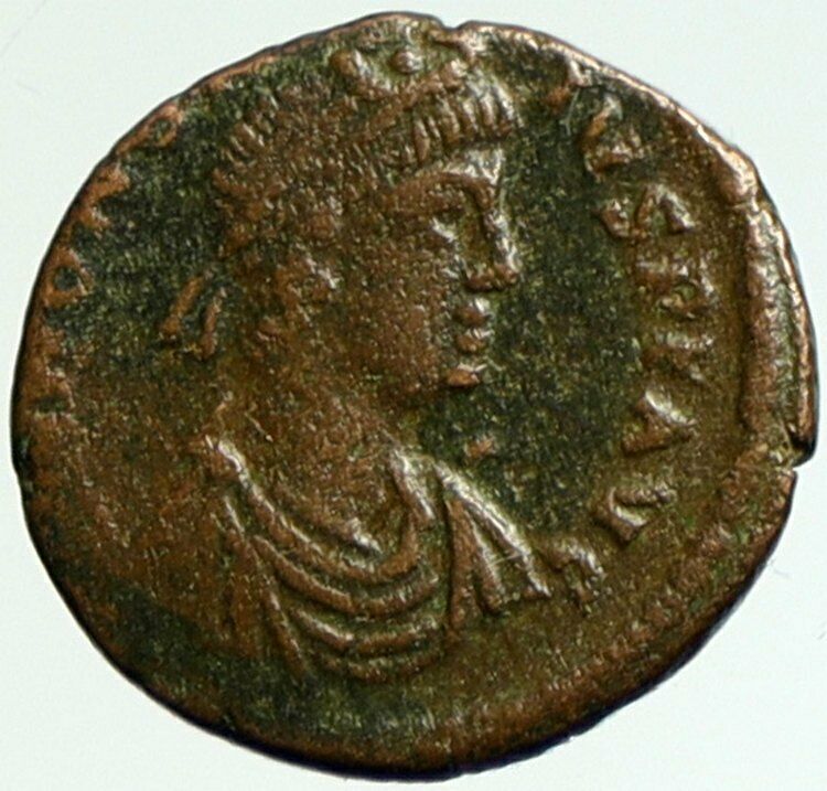 HONORIUS Authentic Rare Ancient Roman Coin Roma with ROMA WAR VICTORY i104352