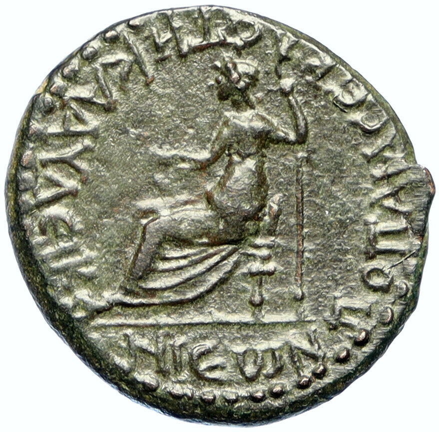 NERO and Wife Diva POPPAEA Authentic ANCIENT Roman Coin Throned Poppy i102695