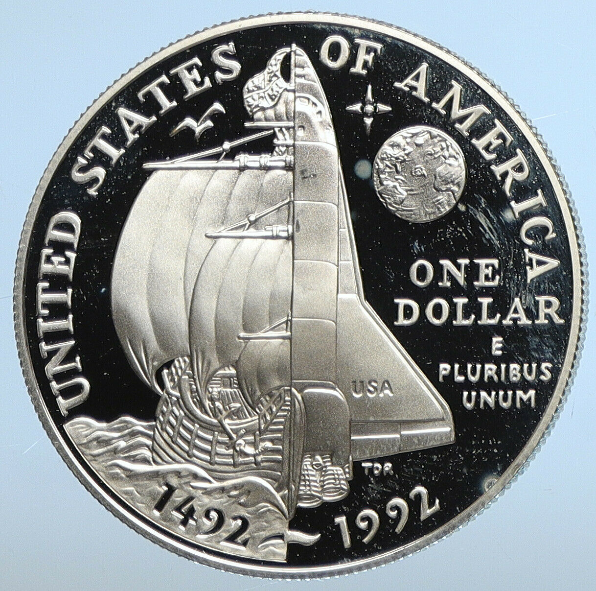 1992P UNITED STATES Columbus NASA Space Shuttle Proof Silver Dollar Coin i111193