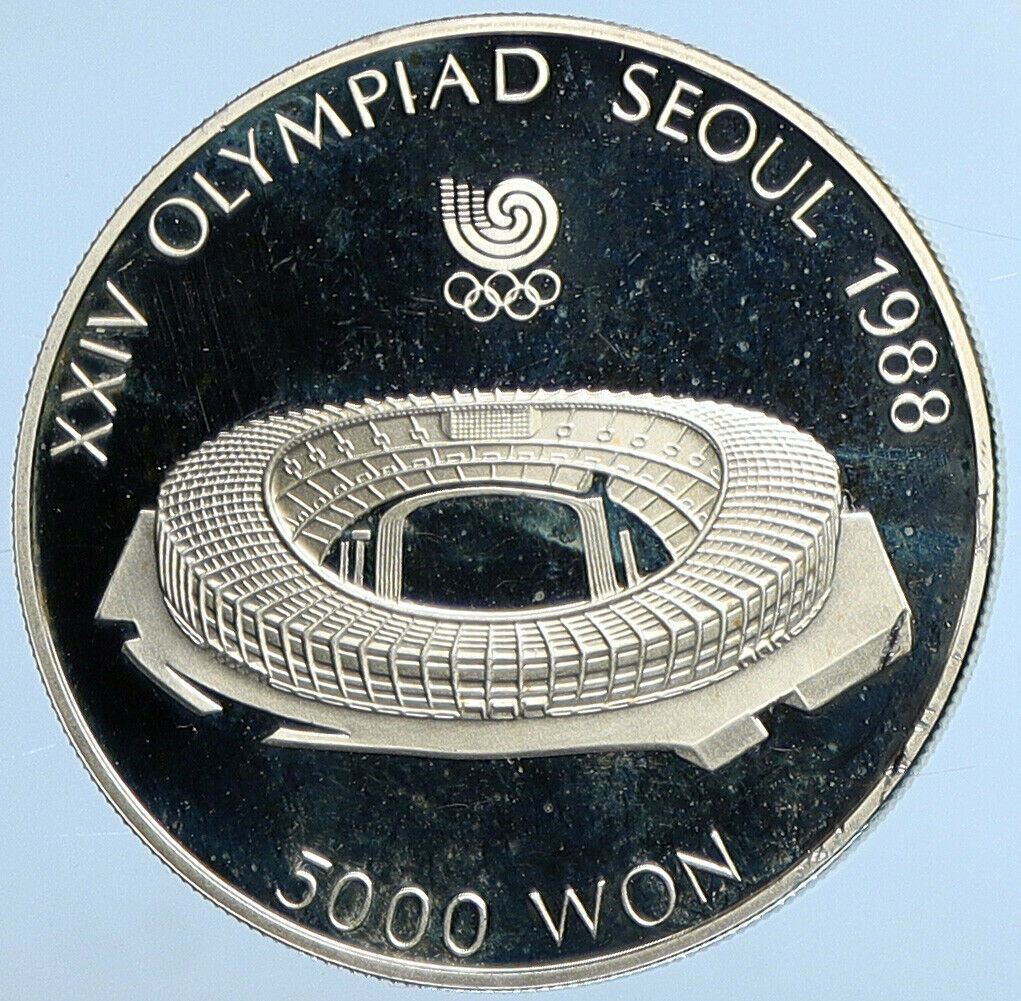 1987 SOUTH KOREA Seoul 1988 OLYMPICS Stadium Proof Silver 5000 Won Coin i111223