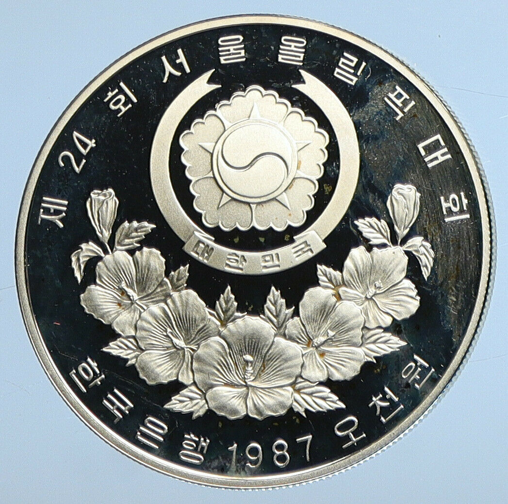 1987 SOUTH KOREA Seoul 1988 OLYMPICS Stadium Proof Silver 5000 Won Coin i111223