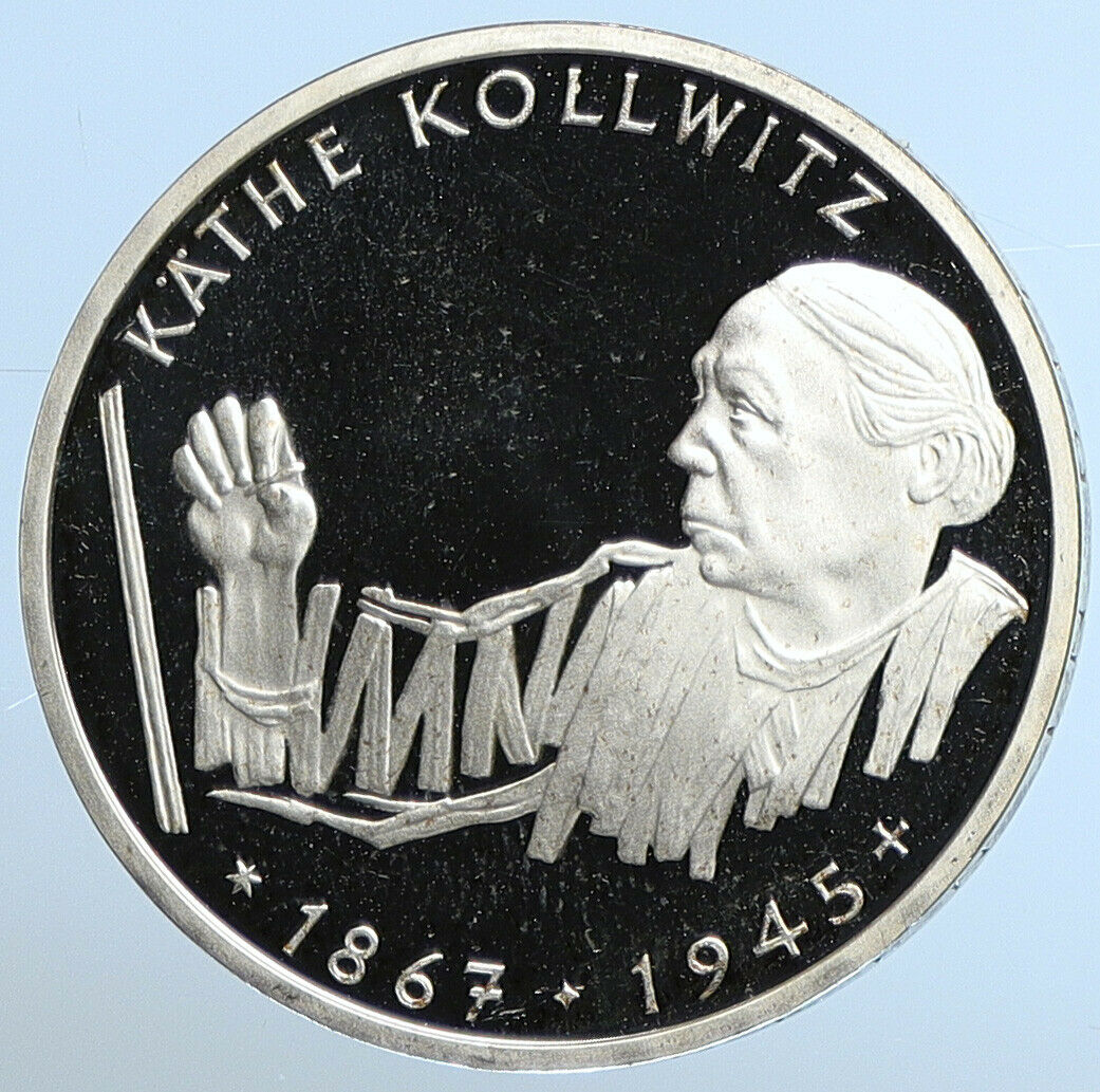 1992 G GERMANY Artist Sculptor Kathe Kollwitz Silver German 10 Mark Coin i111214