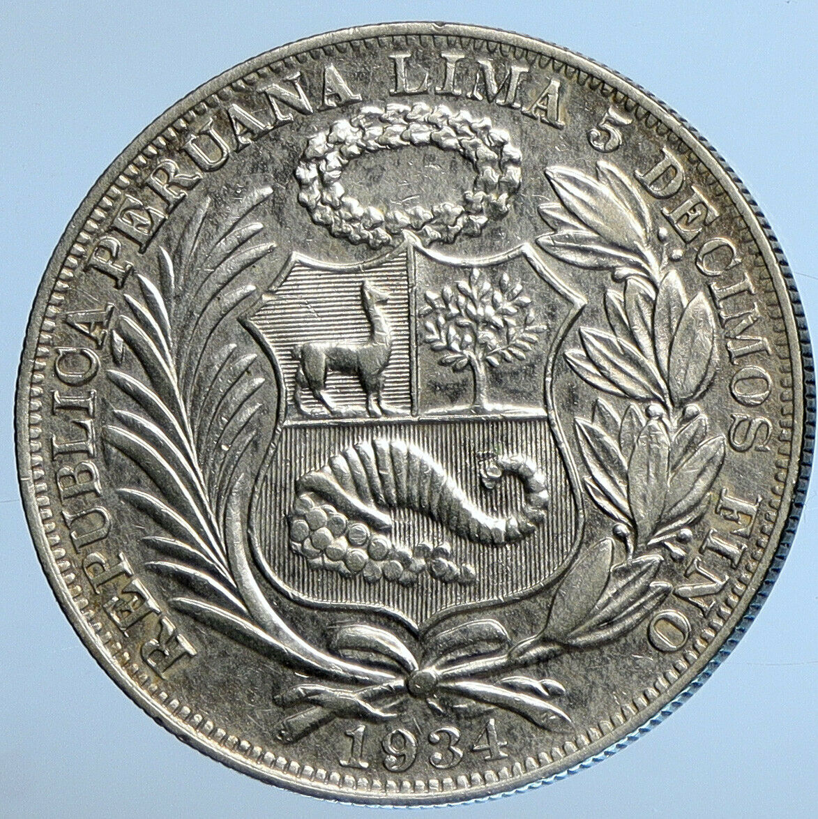 1934 PERU South America 1 SOL Antique BIG Original Silver Peruvian Coin i111236