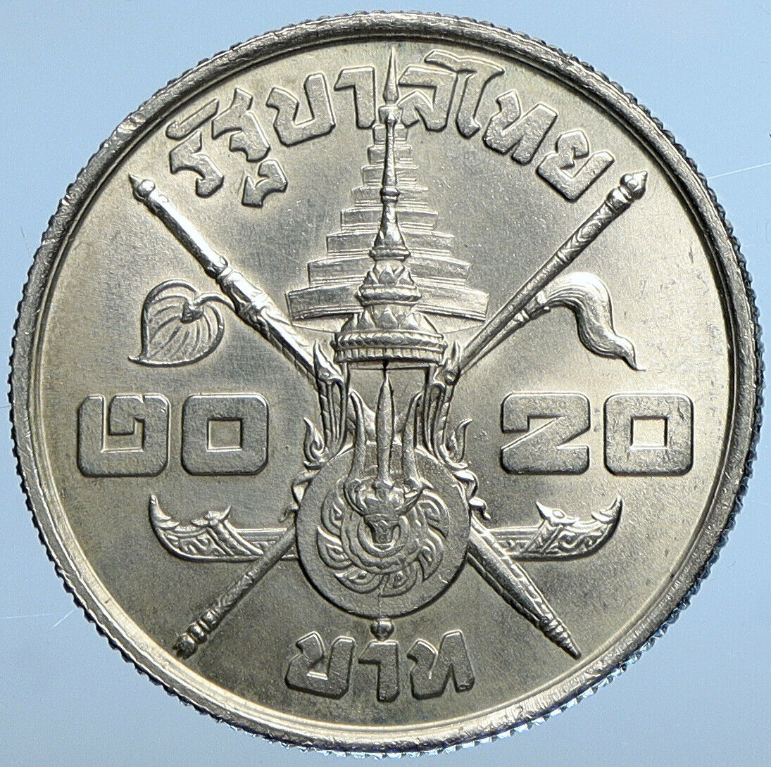 1963 THAILAND King Rama IX Crown Scepter VINTAGE OLD Silver 20 BAHT Coin i111233