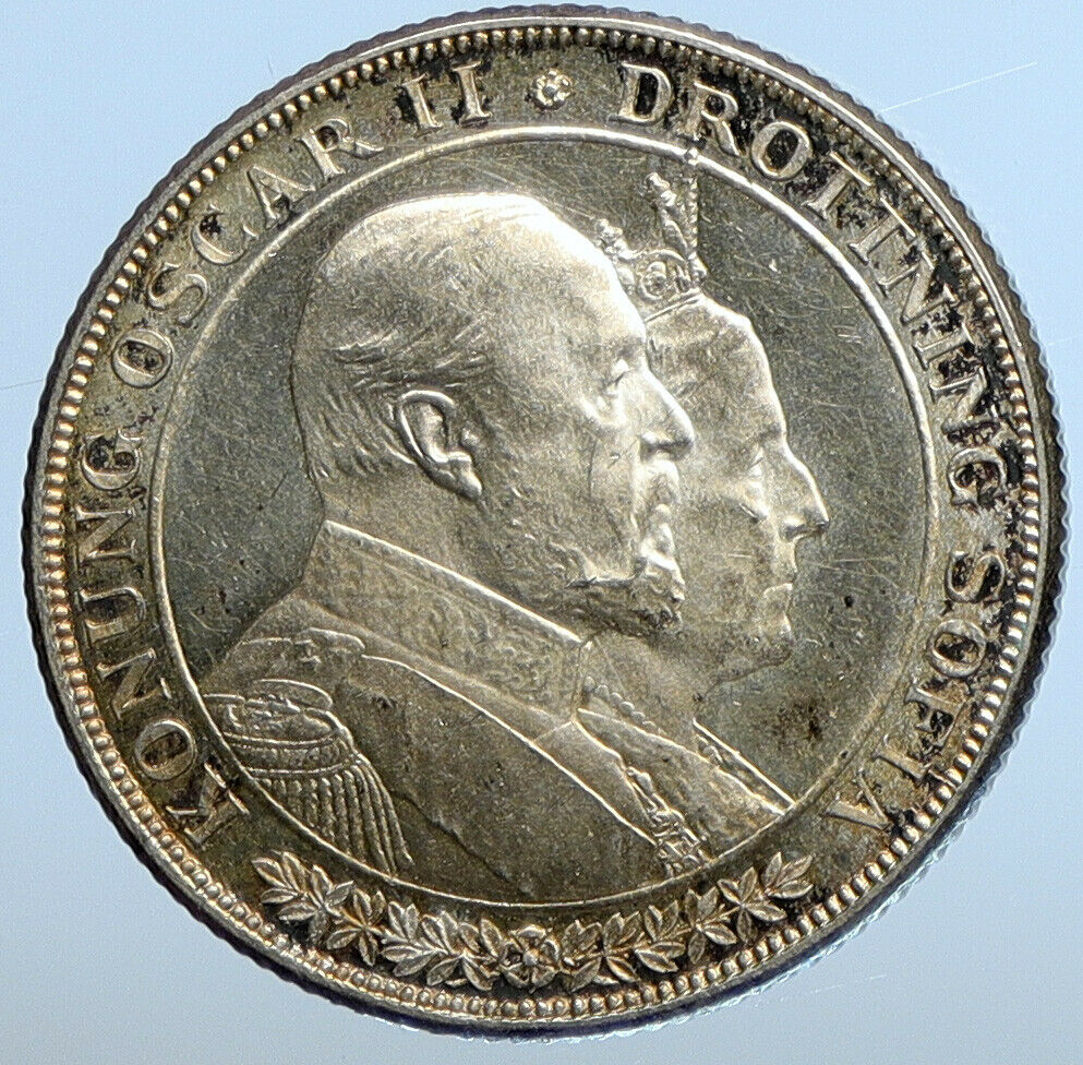 1907 SWEDEN King Oscar II Wedding to Lady Sophia Silver 2 Kronor Coin i111231