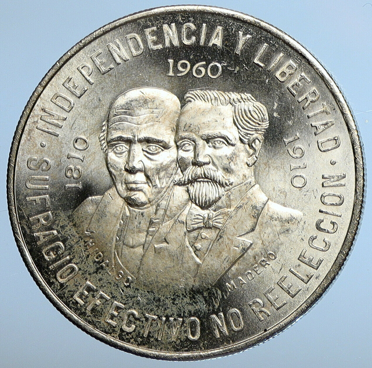 1960 Mexican 150 WAR OF INDEPENDENCE Hidalgo Madero Silver 10 Pesos Coin i111253