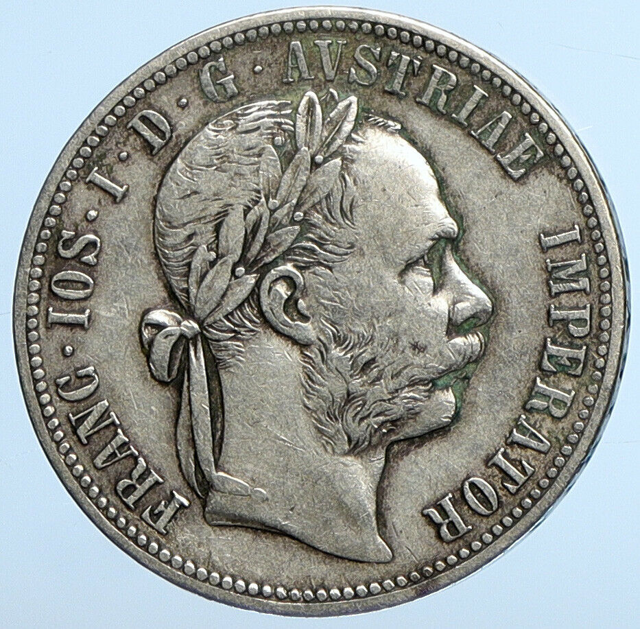 1885 AUSTRIA King FRANZ JOSEPH I Vintage Antique OLD Silver Florin Coin i111234