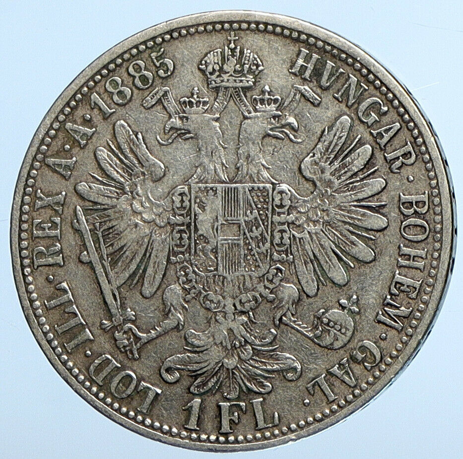 1885 AUSTRIA King FRANZ JOSEPH I Vintage Antique OLD Silver Florin Coin i111234