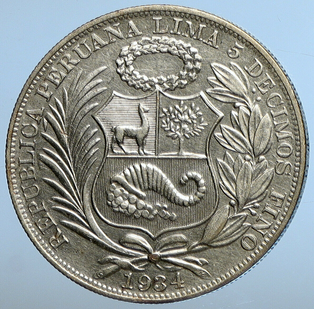 1934 PERU South America 1 SOL Antique BIG Original Silver Peruvian Coin i111258