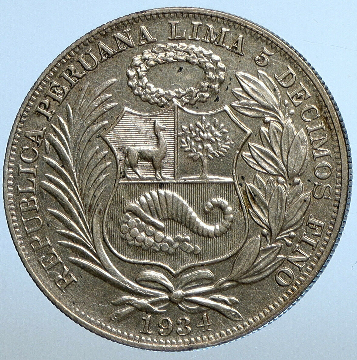 1934 PERU South America 1 SOL Antique BIG Original Silver Peruvian Coin i111264