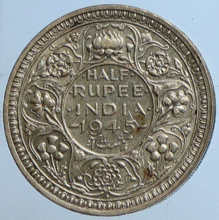 1945 B INDIA States UK George VI Old Silver 1/2 HALF RUPEE Indian Coin i111395