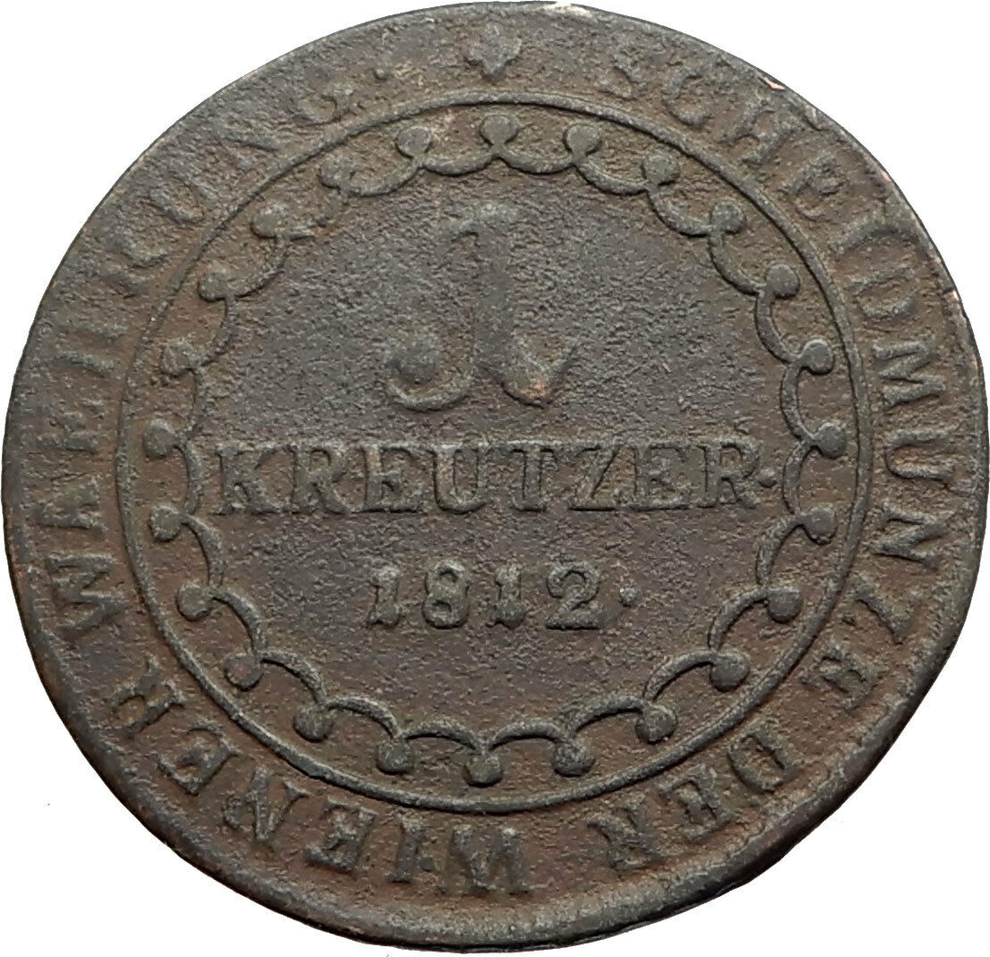 1812 AUSTRIA w Emperor Franz II Hapsburg Antique Kreuzer Austrian Coin i74563