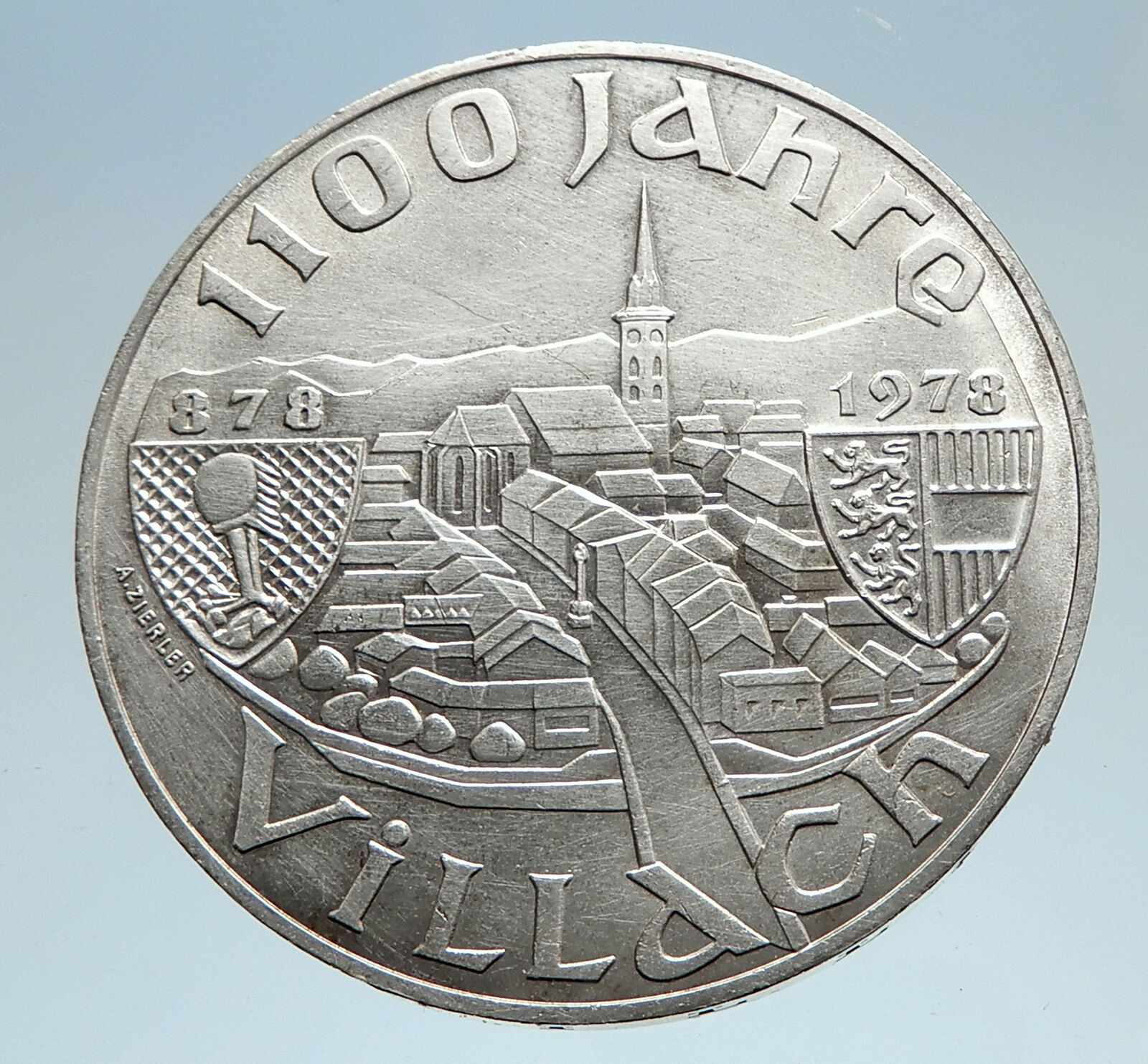 1978 AUSTRIA City of Villach Founding Genuine Silver 100 Schilling Coin i74977