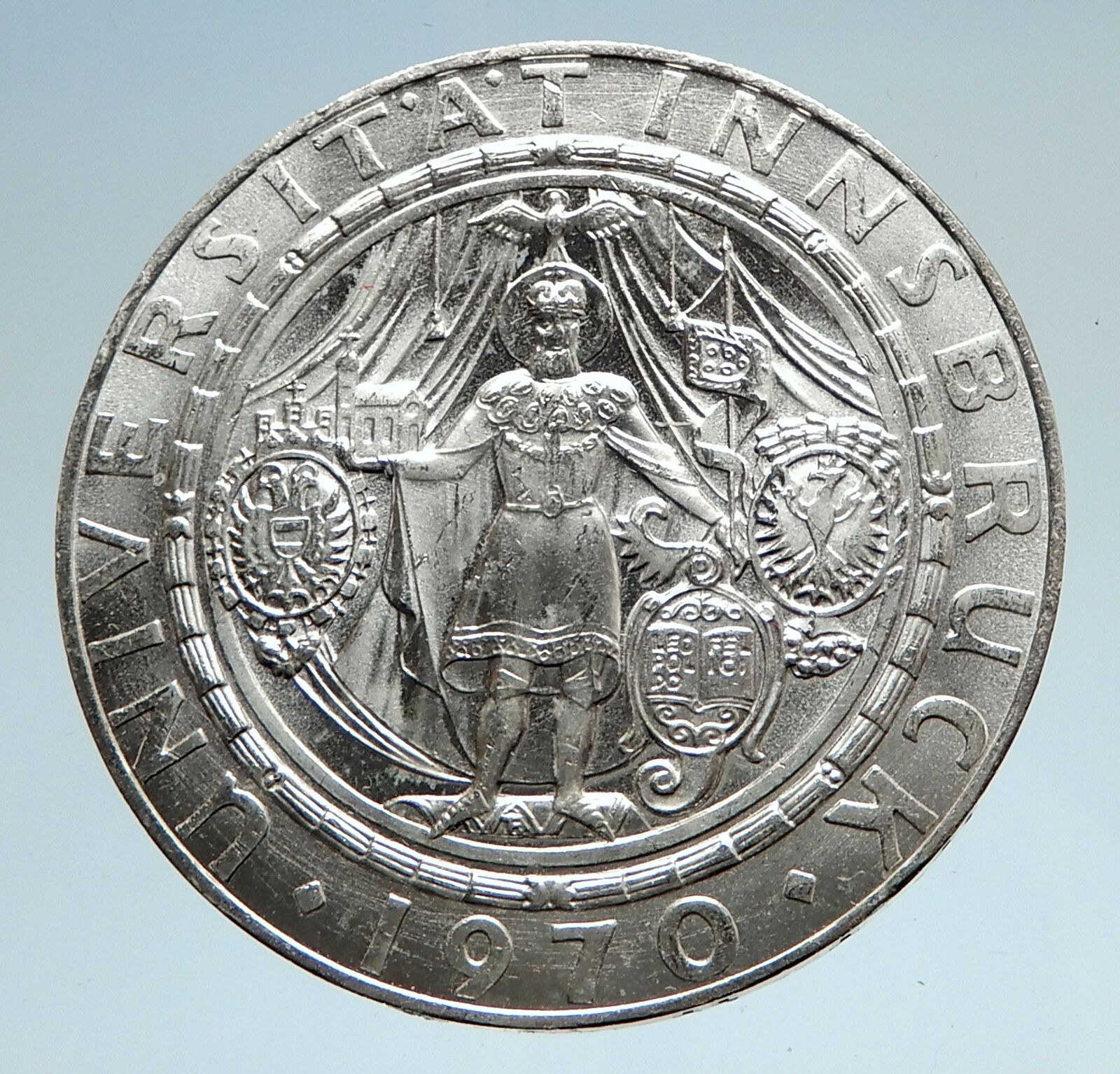 1970 Austria Seal o Innsbruck University Genuine Silver 50 Schilling Coin i74989