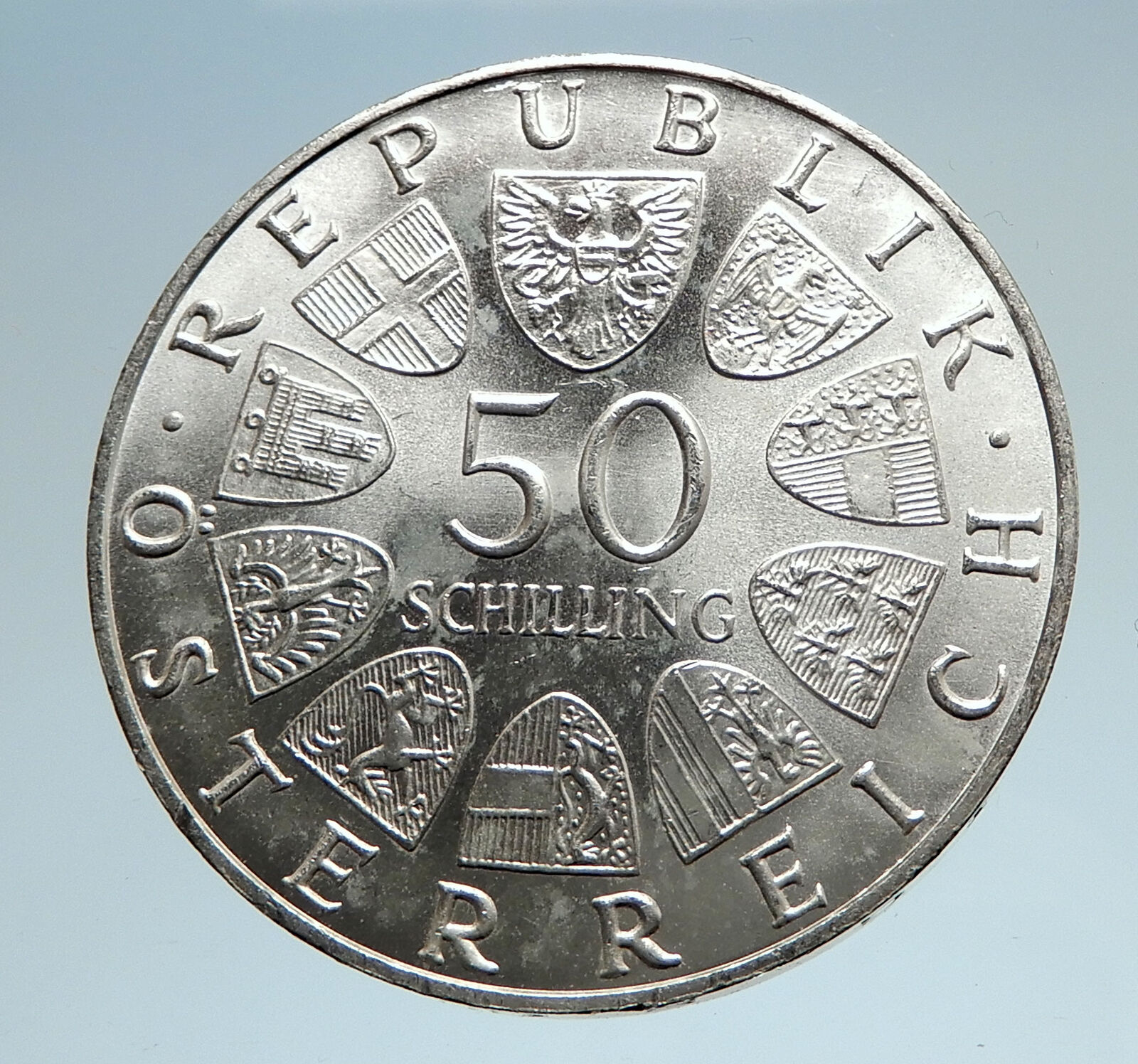 1970 Austria Seal o Innsbruck University Genuine Silver 50 Schilling Coin i74989