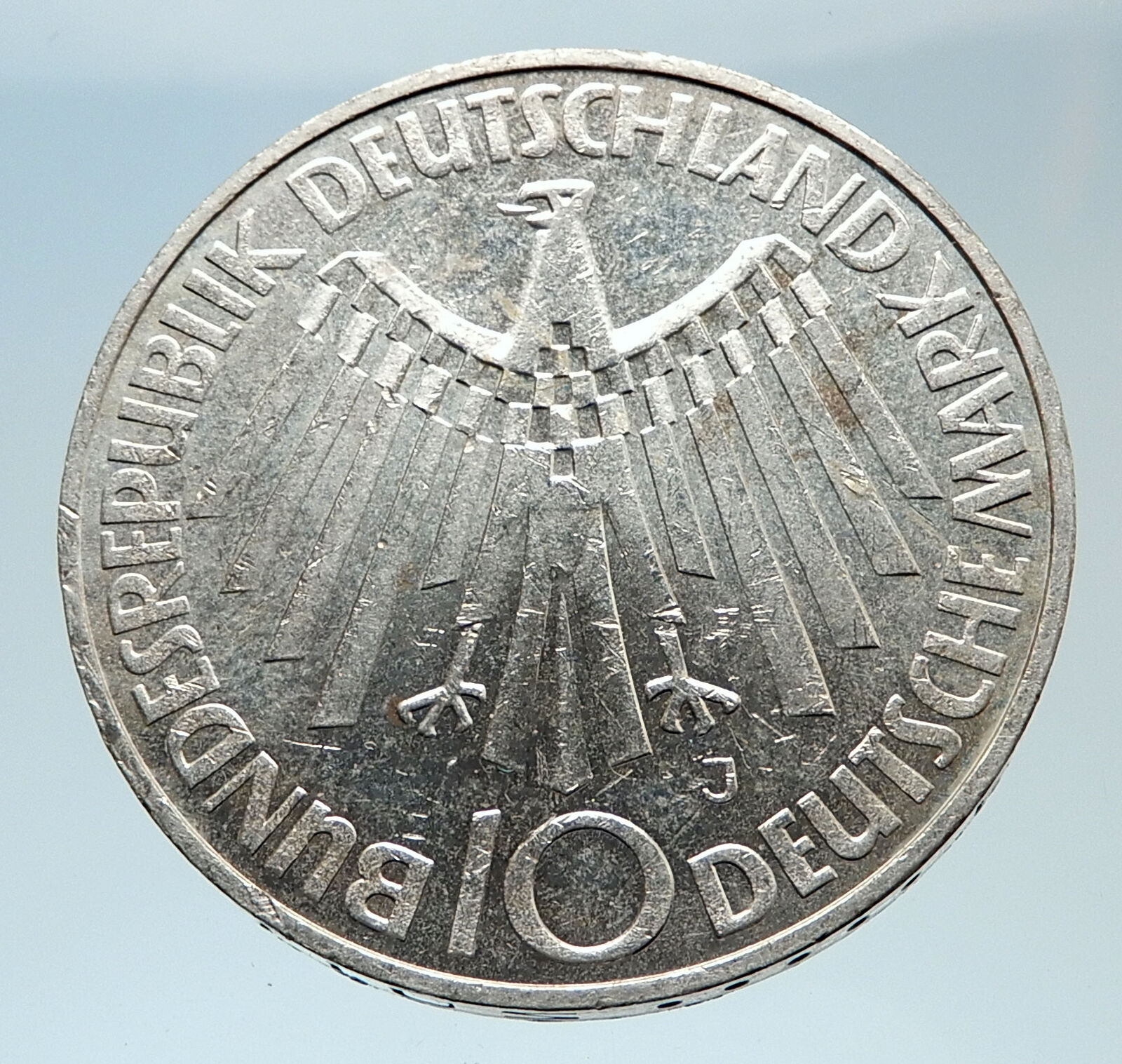 1972 Germany Munich Summer Olympic Games SPIRAL 10 Mark Silver Coin i75283