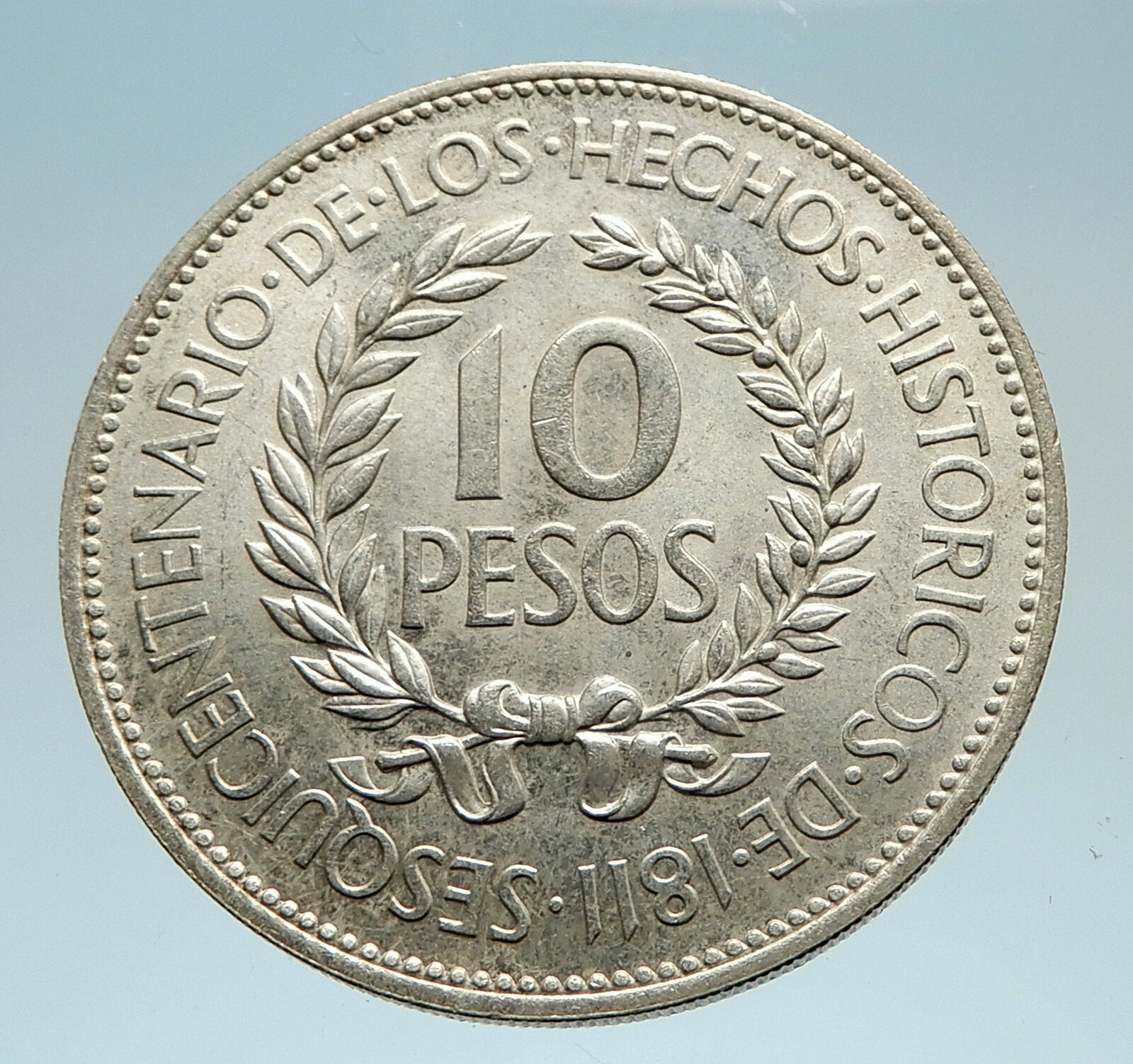 1961 URUGUAY w El Caucho Hero Against Spain Genuine Silver 10 Pesos Coin i75232