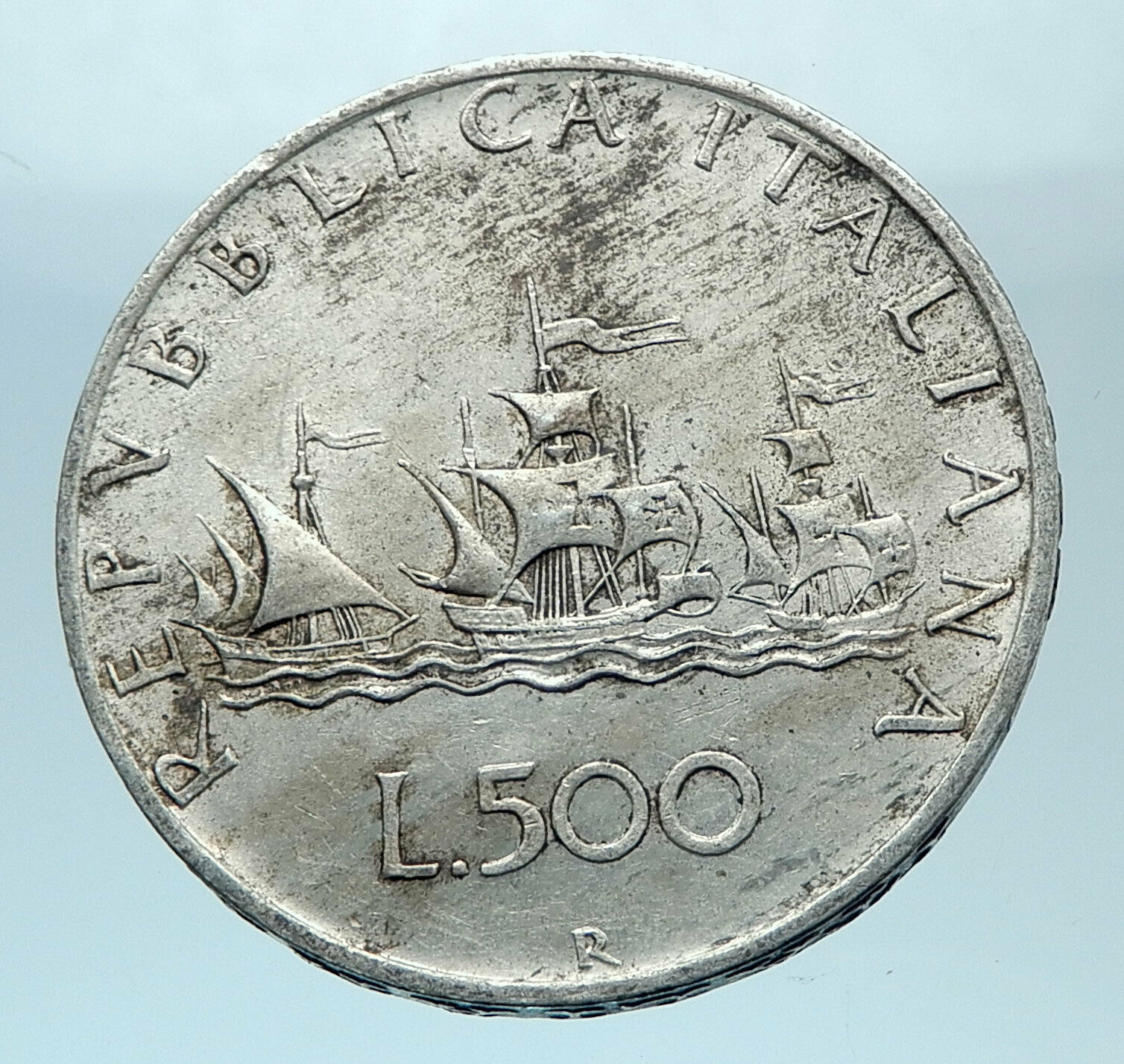 1959 ITALY - CHRISTOPHER COLUMBUS DISCOVER America SILVER Italian Coin i77867