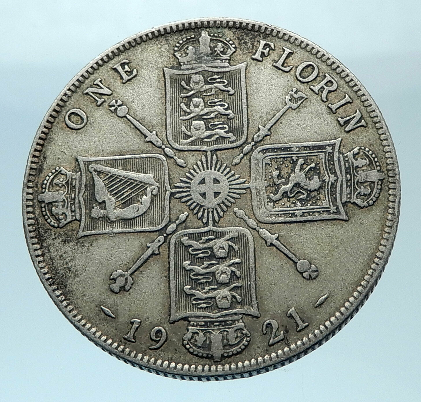 1921 United Kingdom Great Britain GEORGE V Silver Florin 2 Shillings Coin i77865