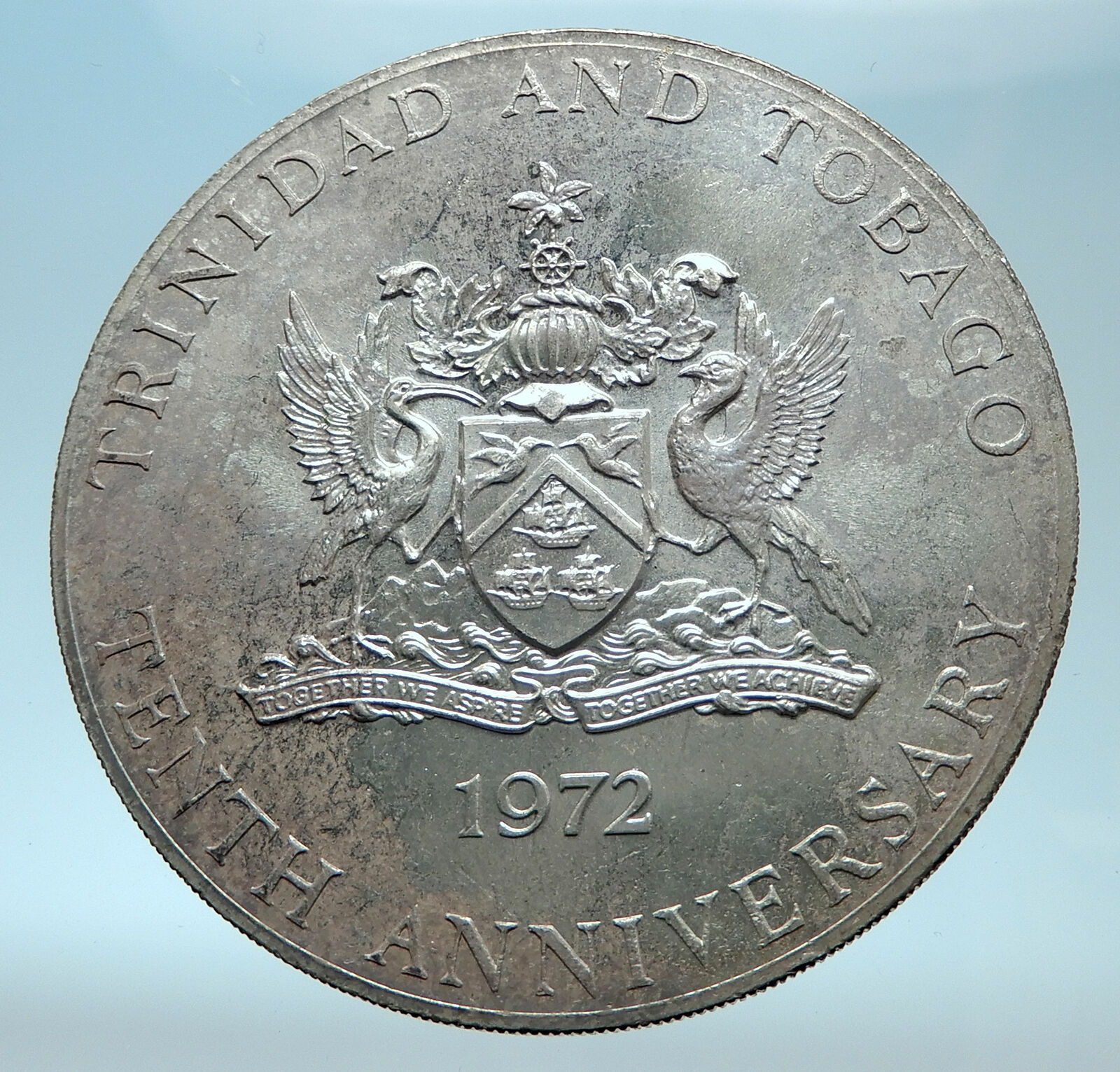 1972 TRINIDAD and TOBAGO Islands Ship Large 4.2cm Proof Silver Coin i78010